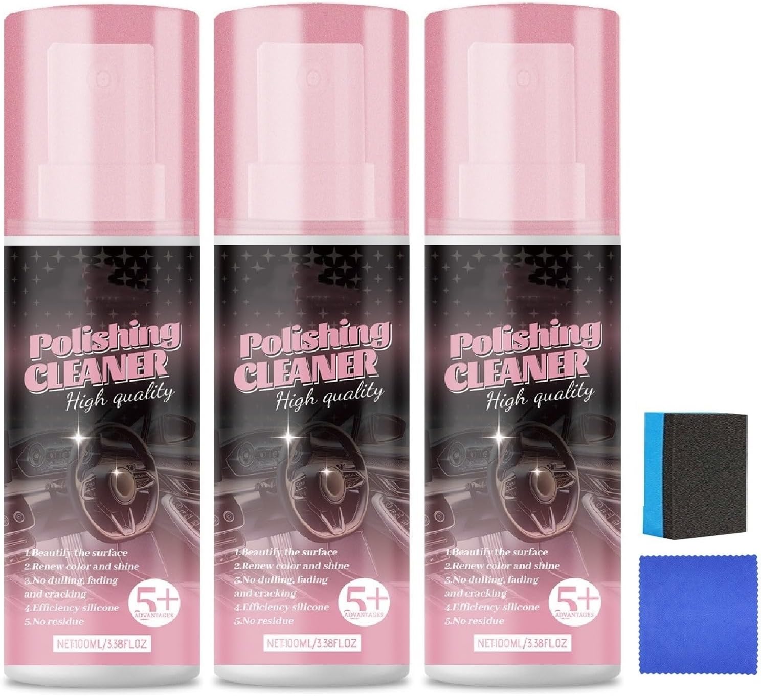 3Pcs Car Interior Cleaner,Polishing Cleaner Car Interior,All Purpose Interior Detail Spray, All Purpose Cleaner for Rubber, Leather