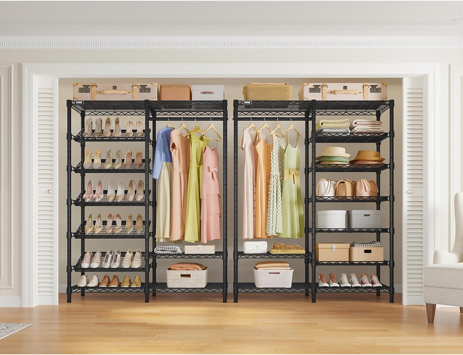 VIPEK S20 Clothes Rack with Heavy Duty Shoe Shelves (25° tilt angle), 850lbs Freestanding Metal Clothing Rack with 10-Tiers Shelves, Adjustable and Removable, Space Saving Closet Organizer, Black