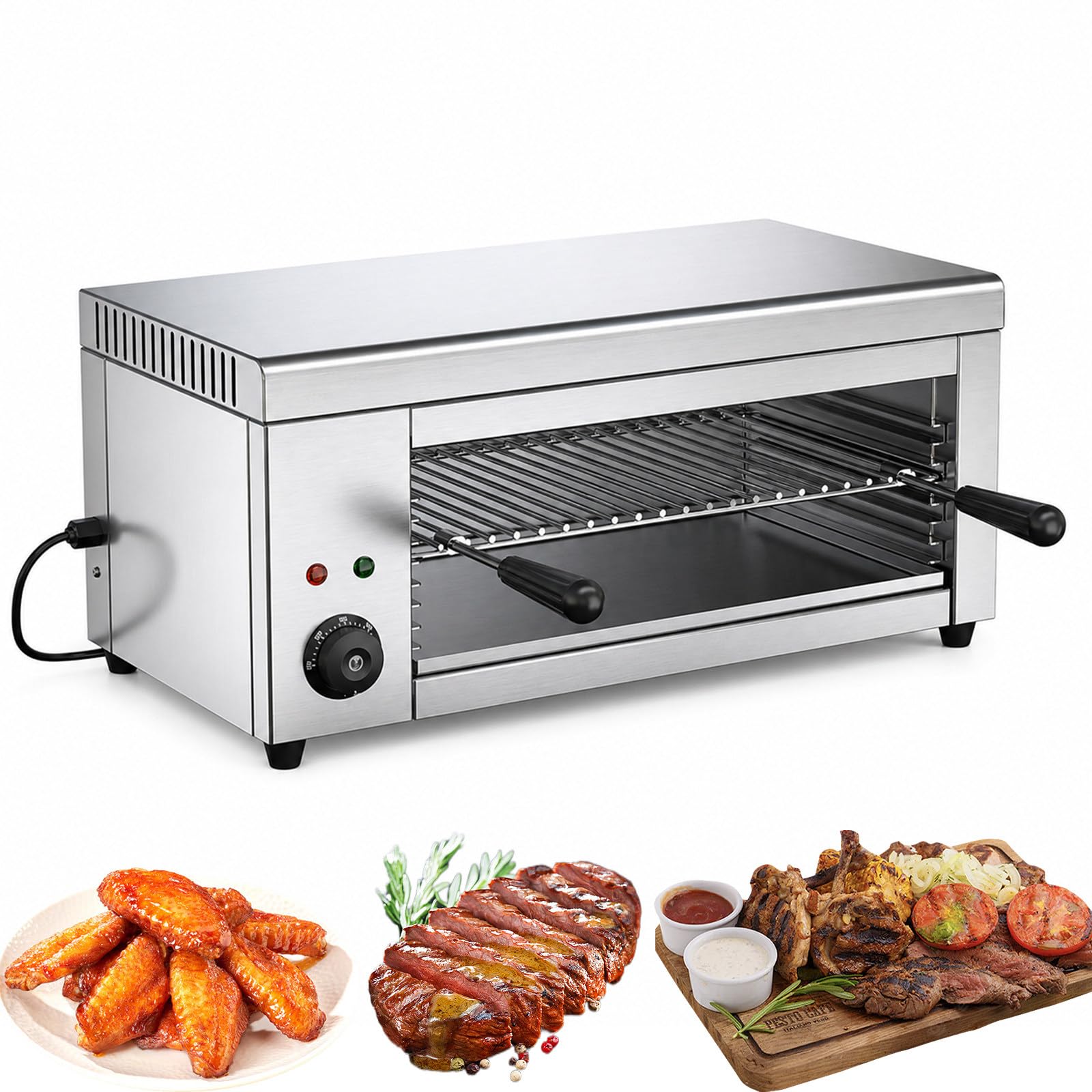 2000W Salamandra Electrica- derretidor de Queso salamandra eléctrico de 122-572 ℉ con 4 Alturas, Grill salamandra de Acero Inoxidable para Cocina Comercial, sándwiches y Asar filetes