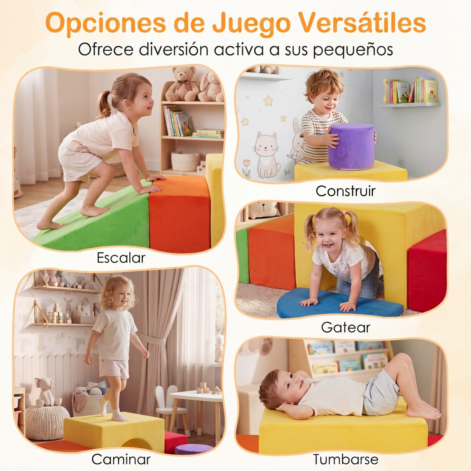 COSTWAY Juego de 6 Bloques de Espuma para Niños, Bloques Psicomotricidad Infantil de Espuma Suave con Fundas Lavables para Trepar y Gatear, Juguete Montessori para Niños de 3+ Años (Rojo)