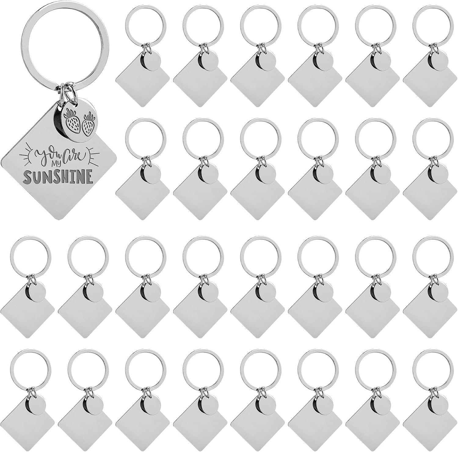 Framendino, 30 Pack Engravable Metal Keychain Blanks Stamping Keychains Engraving Stainless Steel Blank Key Ring Tags for DIY Employee Craft Square Silver