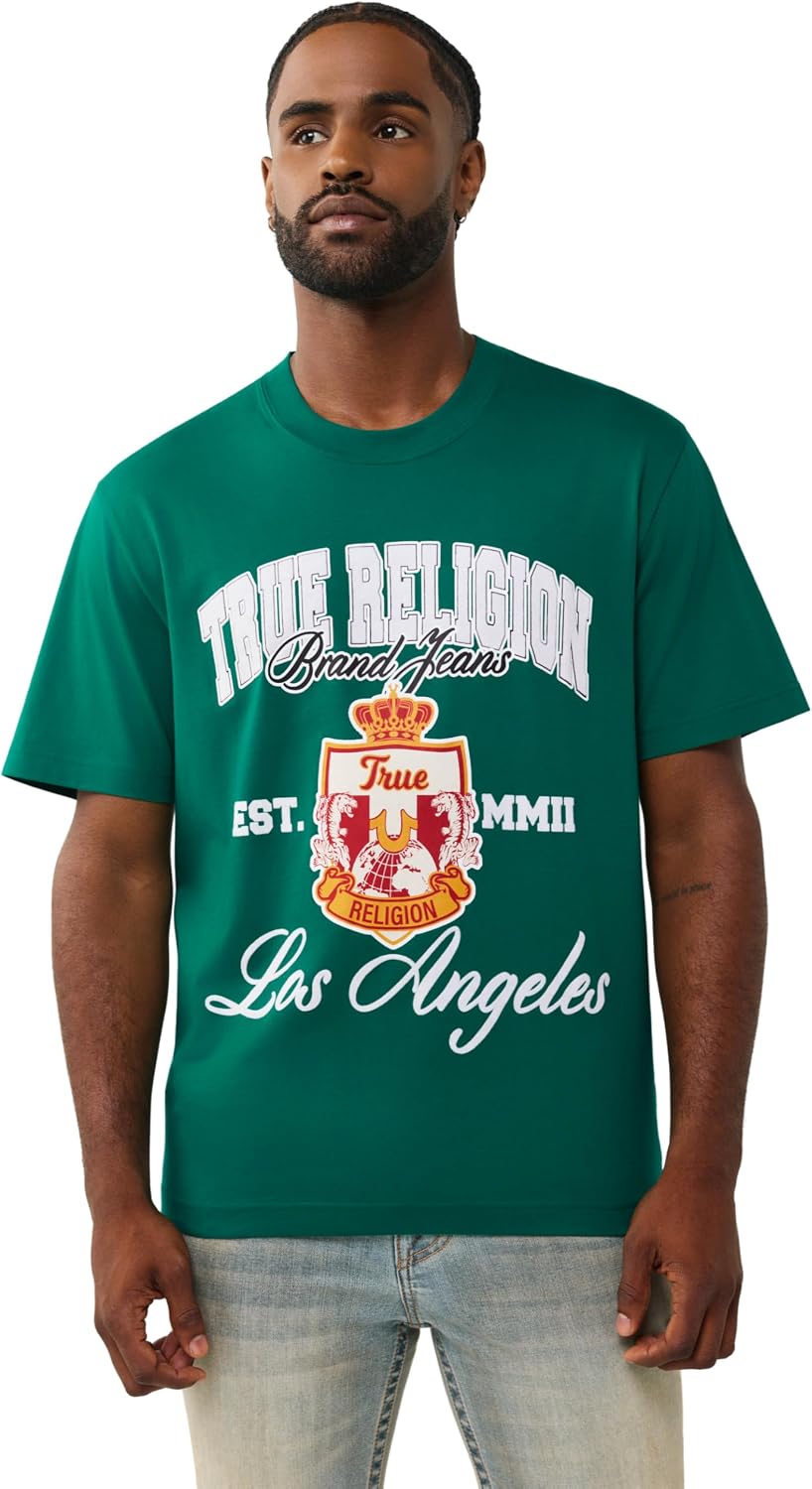 True Religion Men’s SS HS Pennants Tee – Crew Neck, Short Sleeve