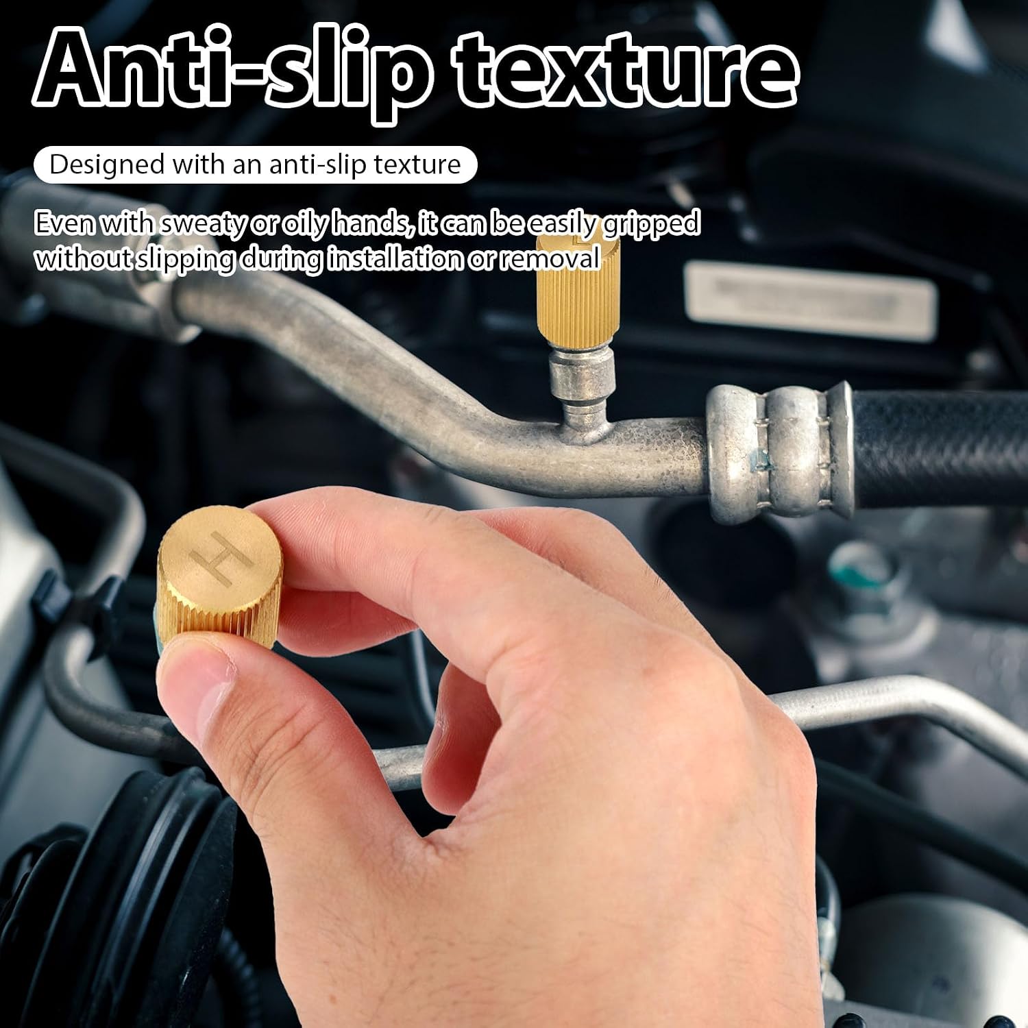 2pcs Car AC Low & High Pressure Port Caps, Brass AC Line Service Port Covers with Sealing O-Rings Leakproof Dustproof Accessories for R134A System Air Conditioning Replacement Valve Core Caps