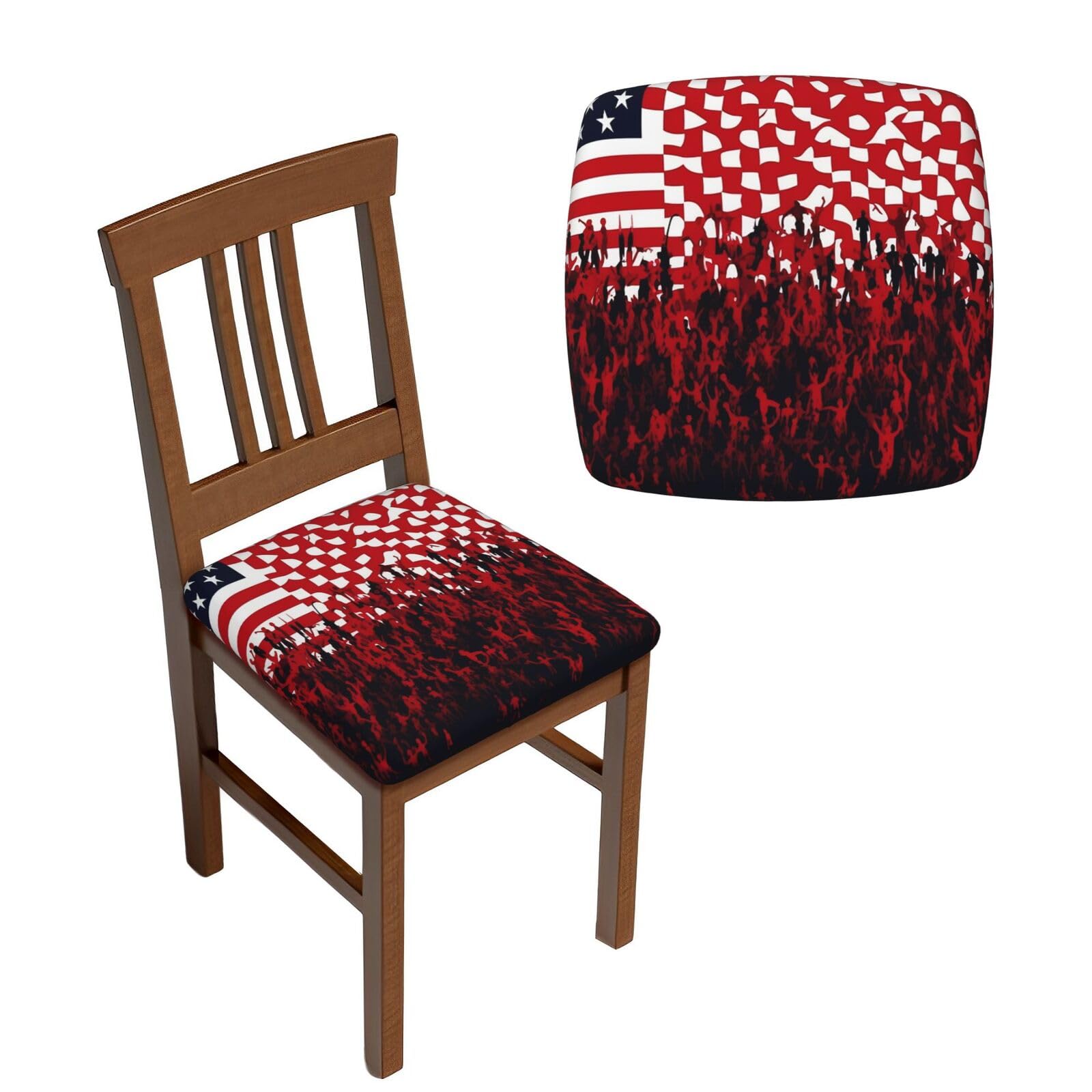 NONHAI 6PCS Dining Chair Seat Covers Set Flag and Crowd Stretch Removable Chairs Covers Washable Seat Cushion Slipcovers Protector for Dining Room Kitchen Chairs