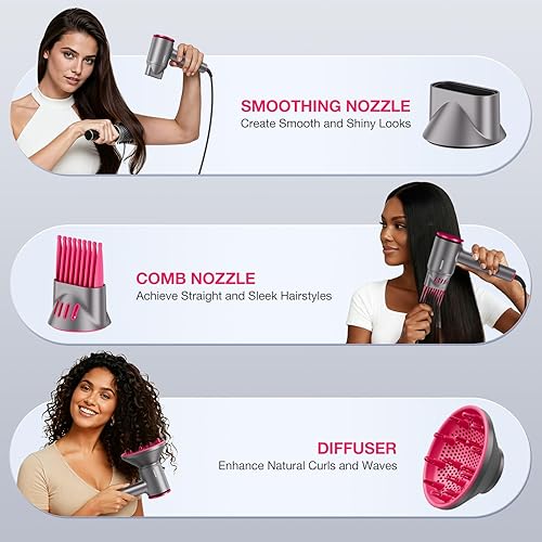 Miniatura 7 de Secador de pelo de alta velocidad de 1875 W con tecnología iónica y de plasma, secador de pelo de secado rápido de 110000 RPM con concentrador