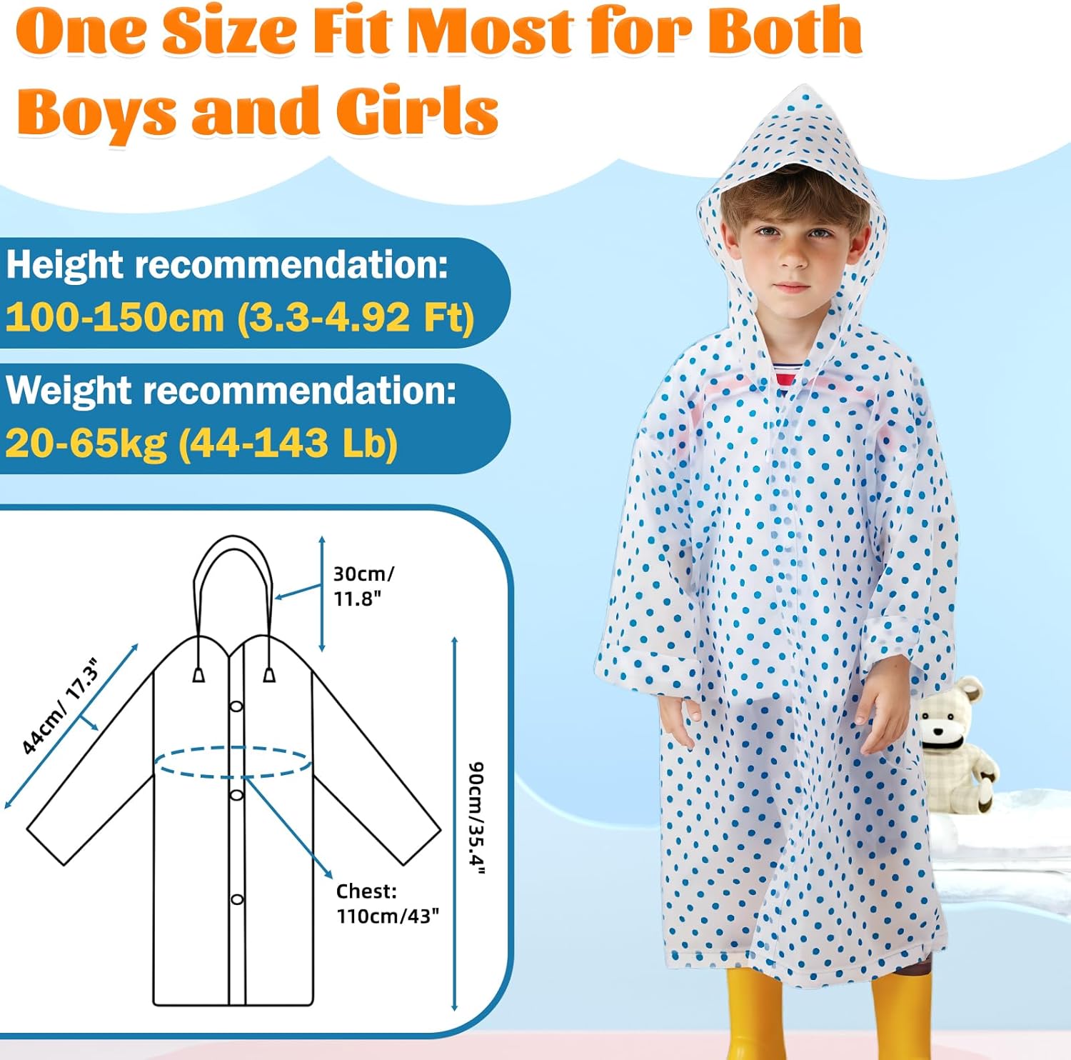 2 Pack Rain Ponchos for Kids Reusable,Thickened EVA Travel Raincoat Jacket with Hoods and Sleeves,Blue Cute Waterproof Capes Ponchos for Boys and Girls Spring Outing Outdoor Travel