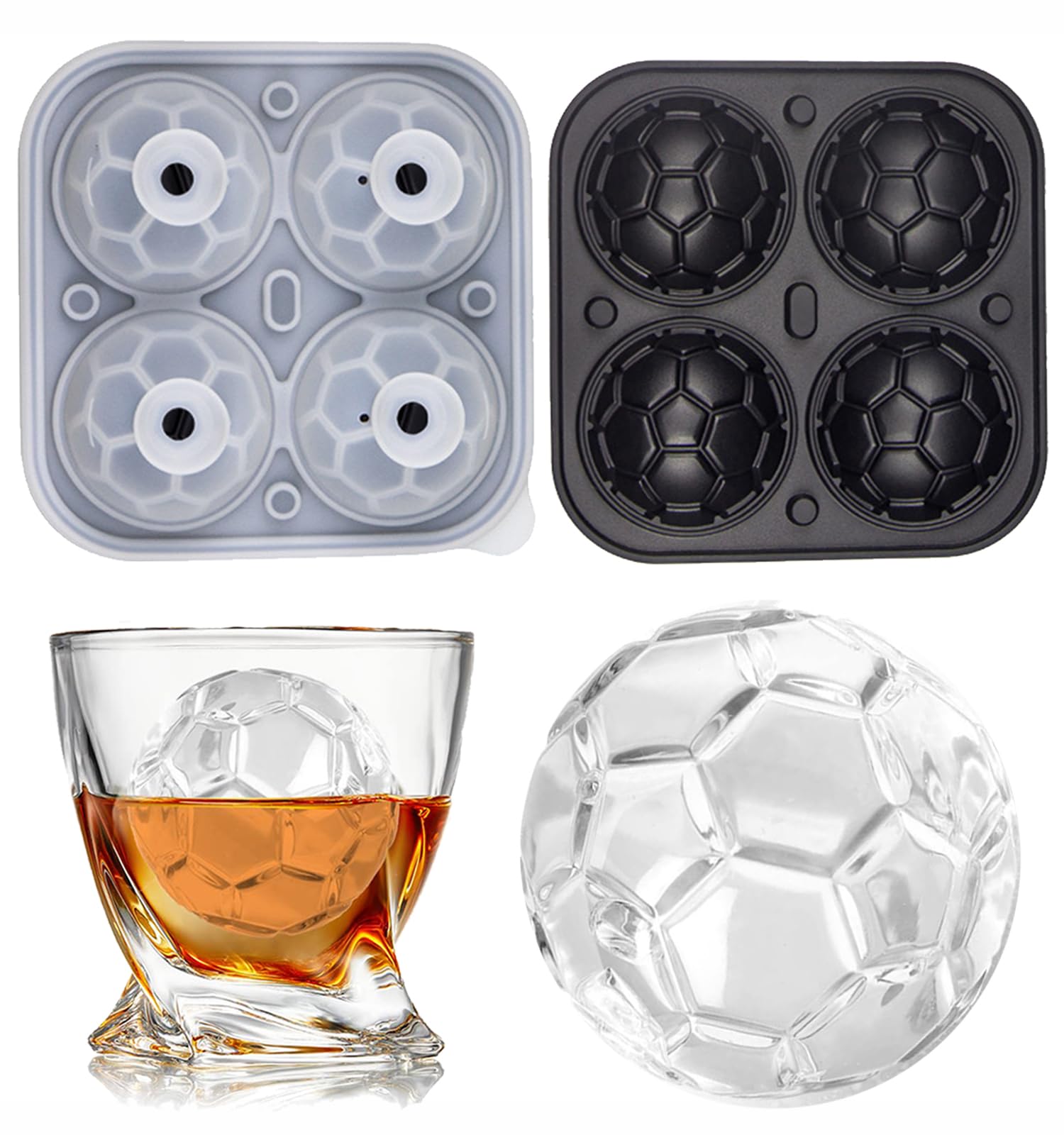 2 Bacs à Glaçons En Forme De Ballon De Foot - Noir, Idéal Pour Les Apéros Entre Potes