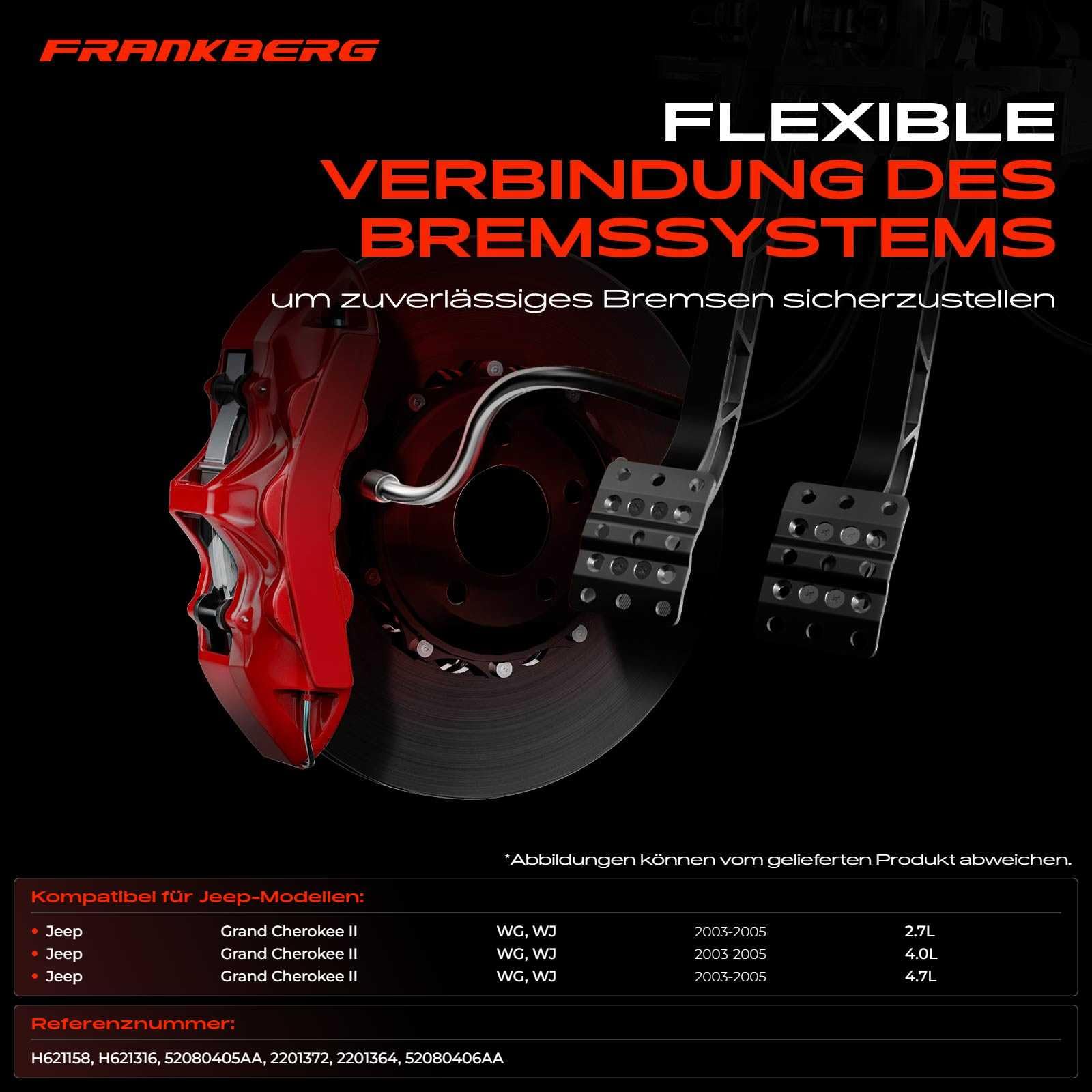 Frankberg 2 mangueras de freno delanteras izquierda y derecha 52080405AA | Compatible con: Grand Cherokee II WG WJ