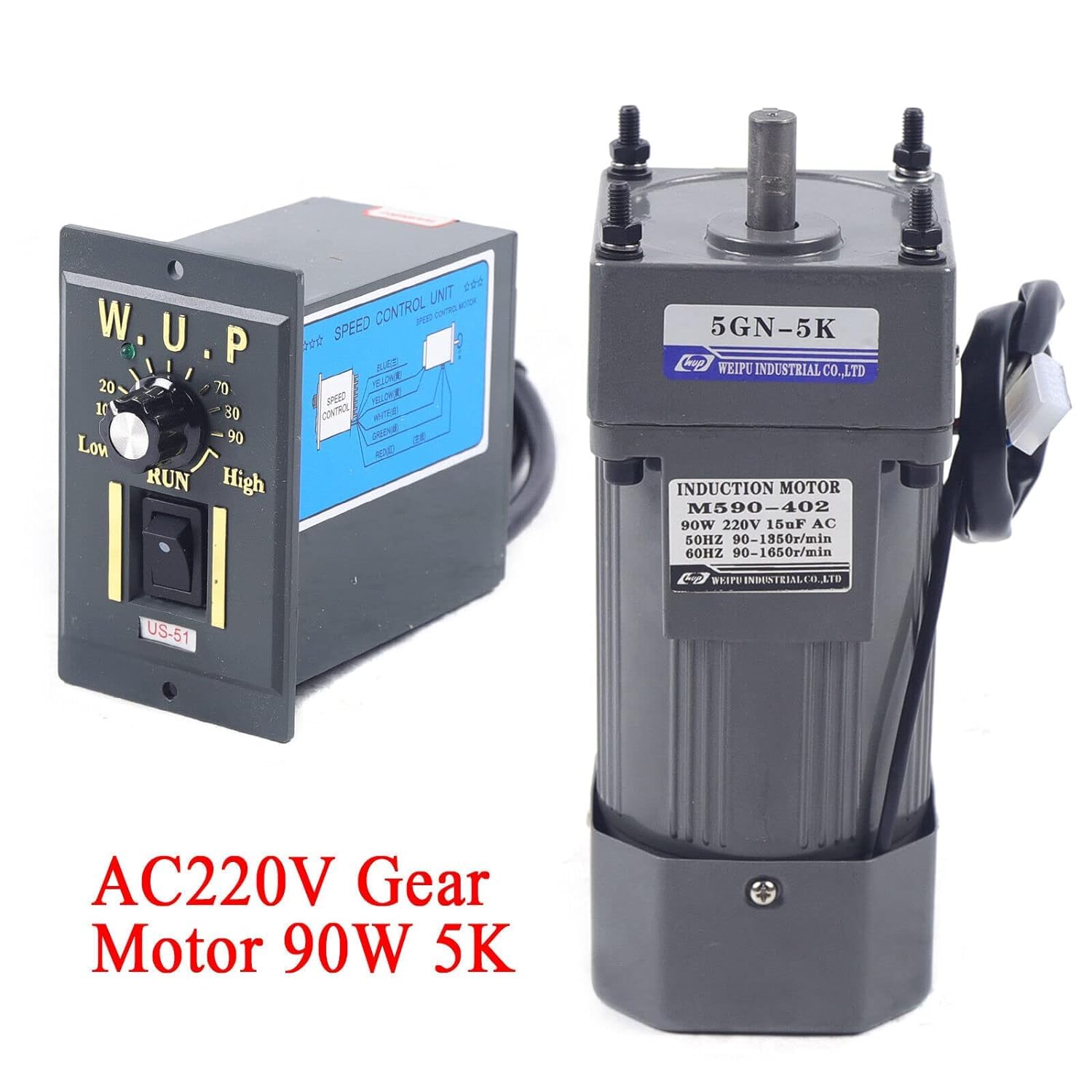 90 W transmissiemotor met toerentalregelaar houder, elektromotor wisselstroom 220 V eenfasig hoog draaimoment instelbaar 1:20K