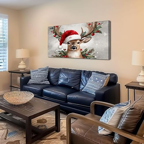Miniatura 3 de 20"x 40" Canvas Wall Art Christmas Reindeer Still Life Rustic Xmas Vintage Holiday Framed Pictures Painting Prints Large Wall Art for Living Room