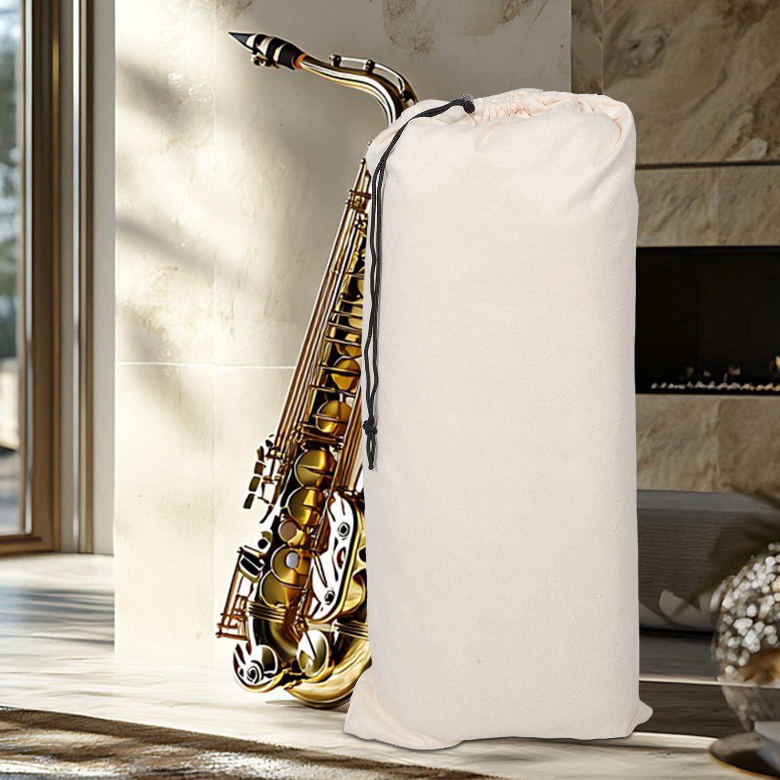 Hemobllo Custodia per Sax Alto Beige Coulisse, Leggera e Facile da Trasportare, Borsa Protettiva per Strumenti Musicali per Viaggi e Performance