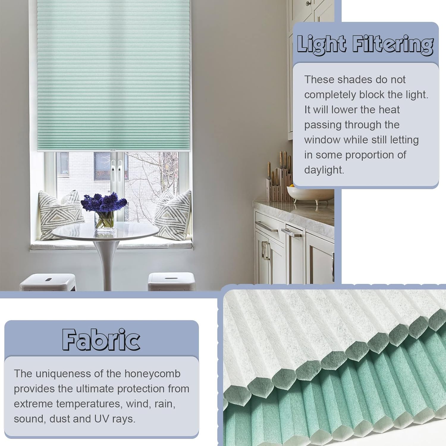 Keego Cordless Light Filtering Window Cellular Shades Honeycomb Blinds for Windows-Custom Cut to Size Noise Cancelling Window Blinds and Shades for Home Kitchen Bedroom Office (Teal, Custom Size)