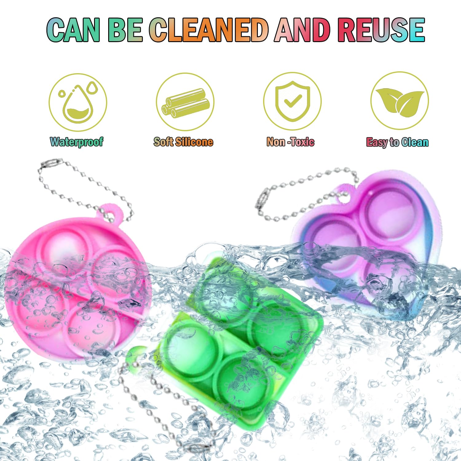 Yeefunjoy 30PCS Mini Pop Push It Fidget Toy Portachiavi, giocattolo manuale con bolle da premere stile, Mini Pop silicone, Push Pop Bolla Giocattolo Antistress Anti-Anx Sensoriali Bulk Bambini Adulti