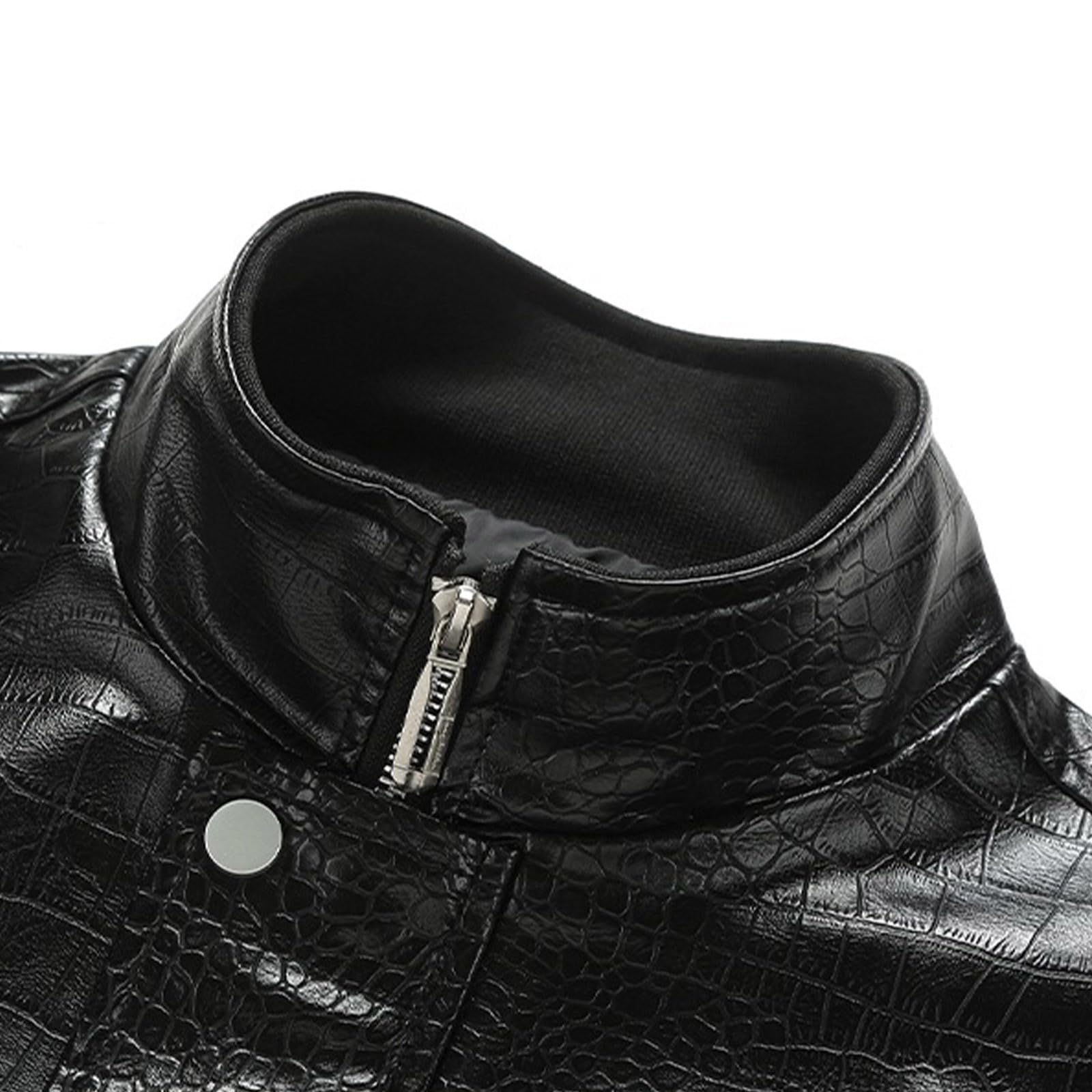 Chaqueta corta de piel para hombre con patrón de reptiles y cuello alto