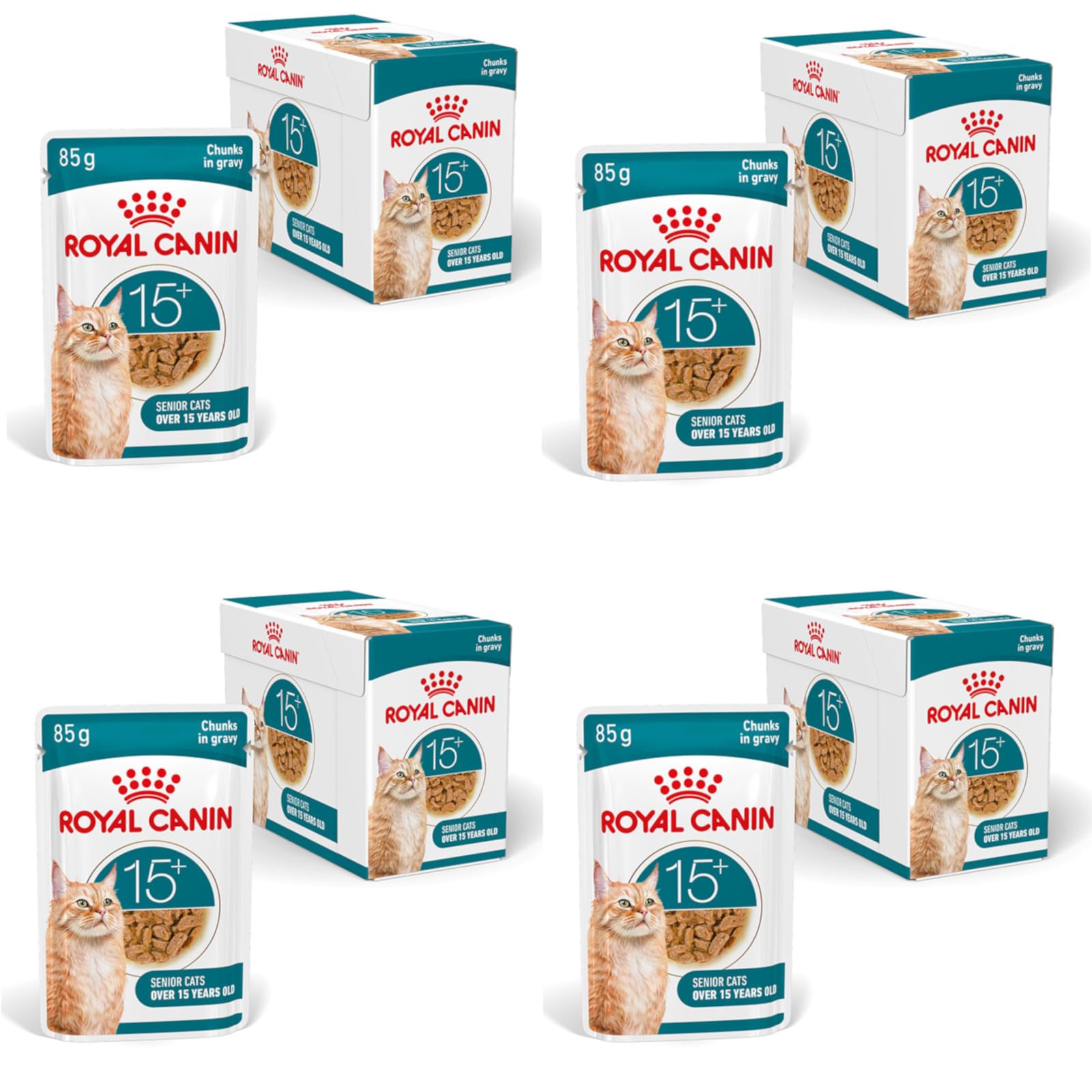 ROYAL CANIN AGEING 15+ Gravy | 4 x 12 x 85 g | mokra karma dla kotów w wieku od 15 lat | Formuła z kompleksem HealthyAge7 Advanced | Przysmaki w sosie