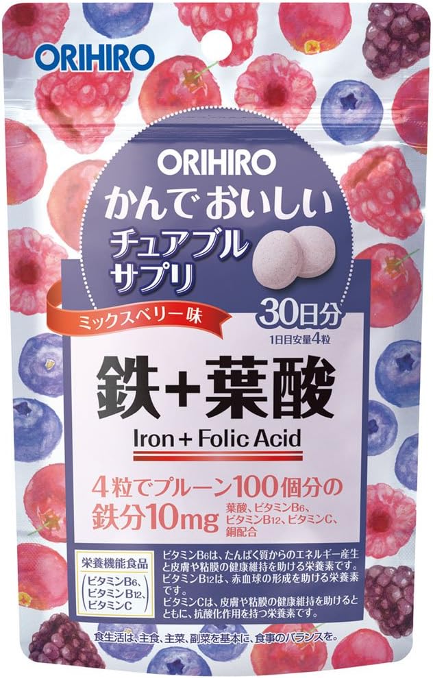 オリヒロ かんでおいしいチュアブルサプリ 鉄+葉酸 120粒