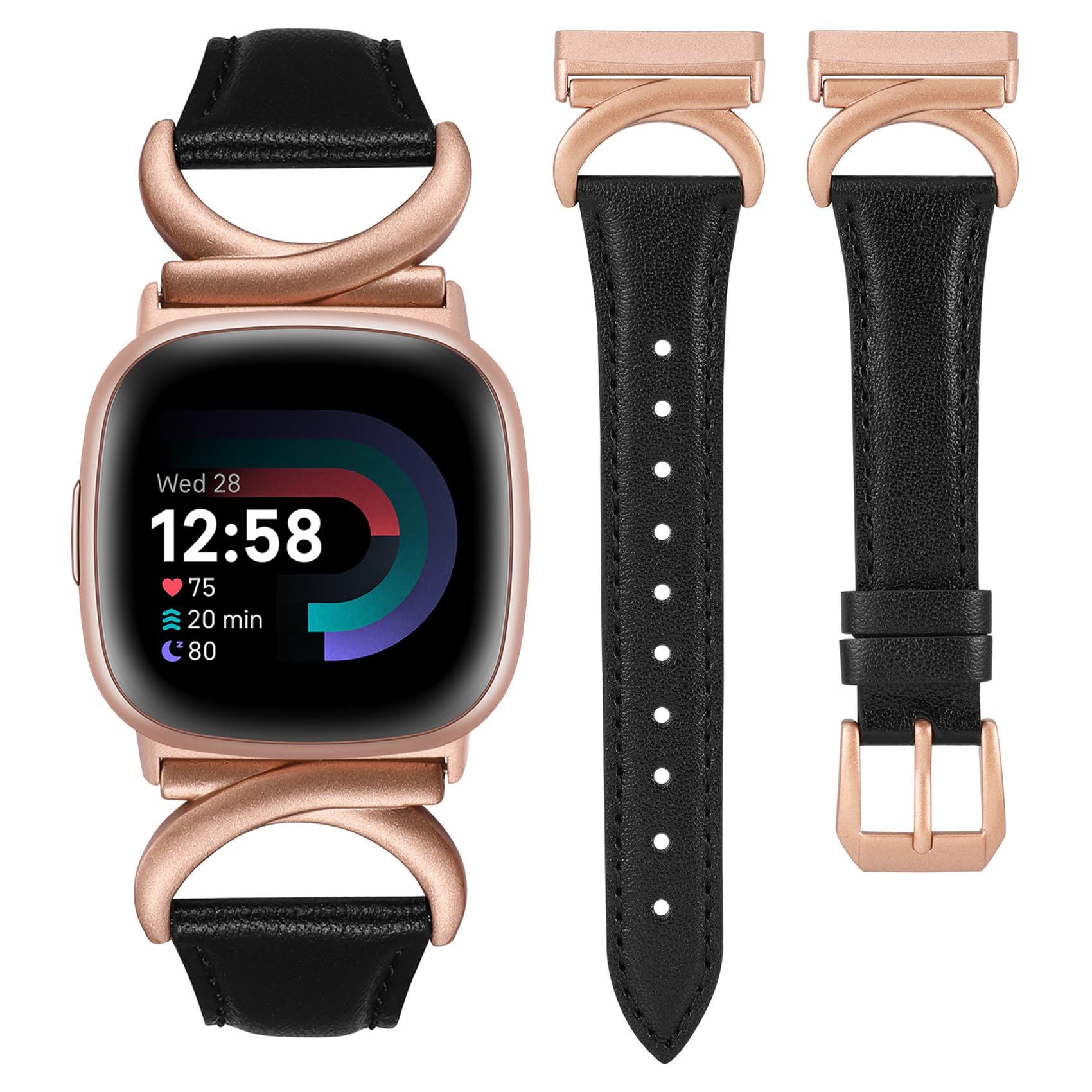 TOYOUTHS Leather Strap Compatible with Fitbit Versa 4/Versa 3/Sense 2 Women Slim Thin Dressy Elegant Premium Leather Strap with C-Shaped Metal Buckle for Versa 4