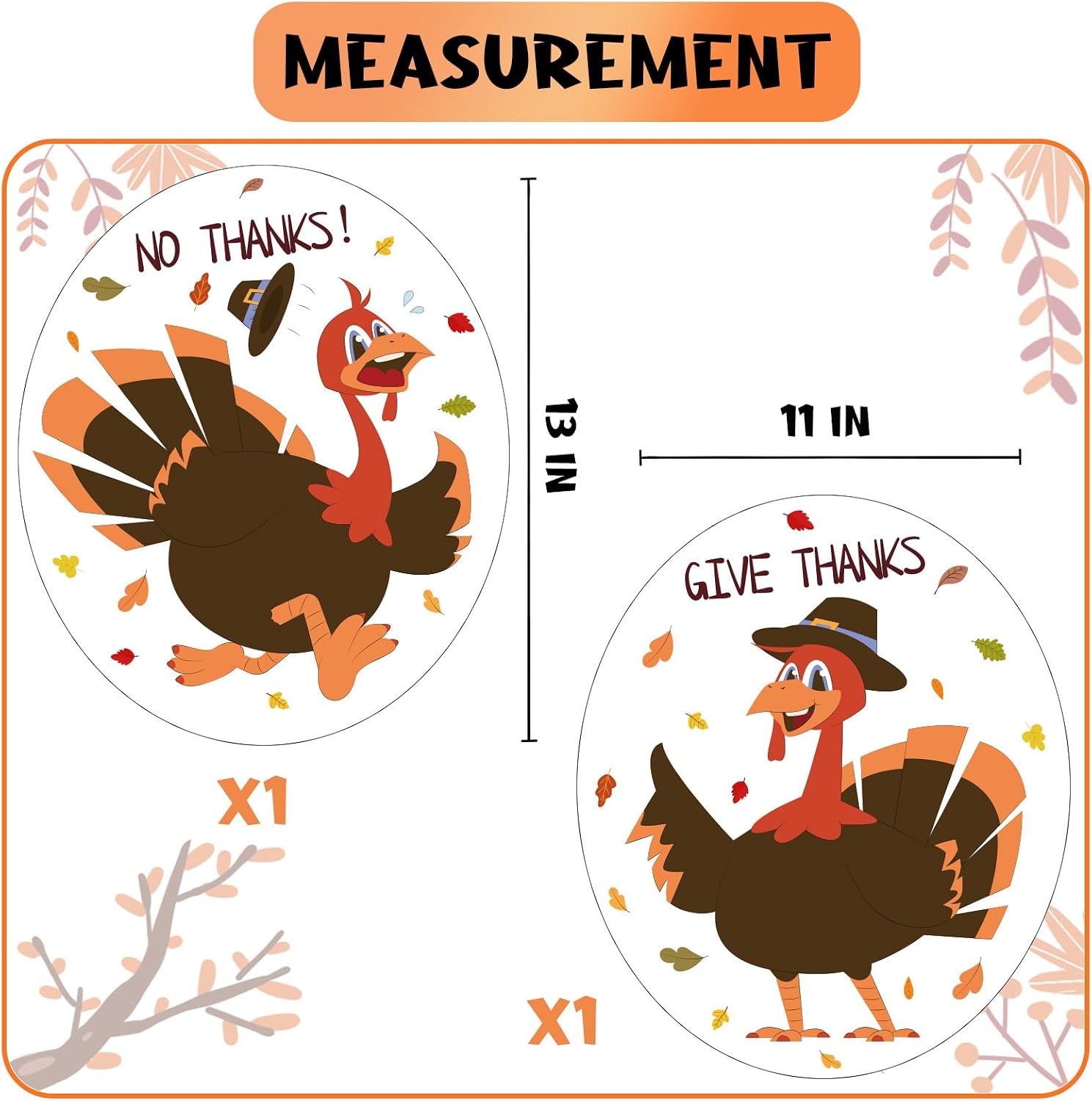 Xzentira 2PCS Thanksgiving Toilet Seat Cling Set, Turkey Bathroom Decor