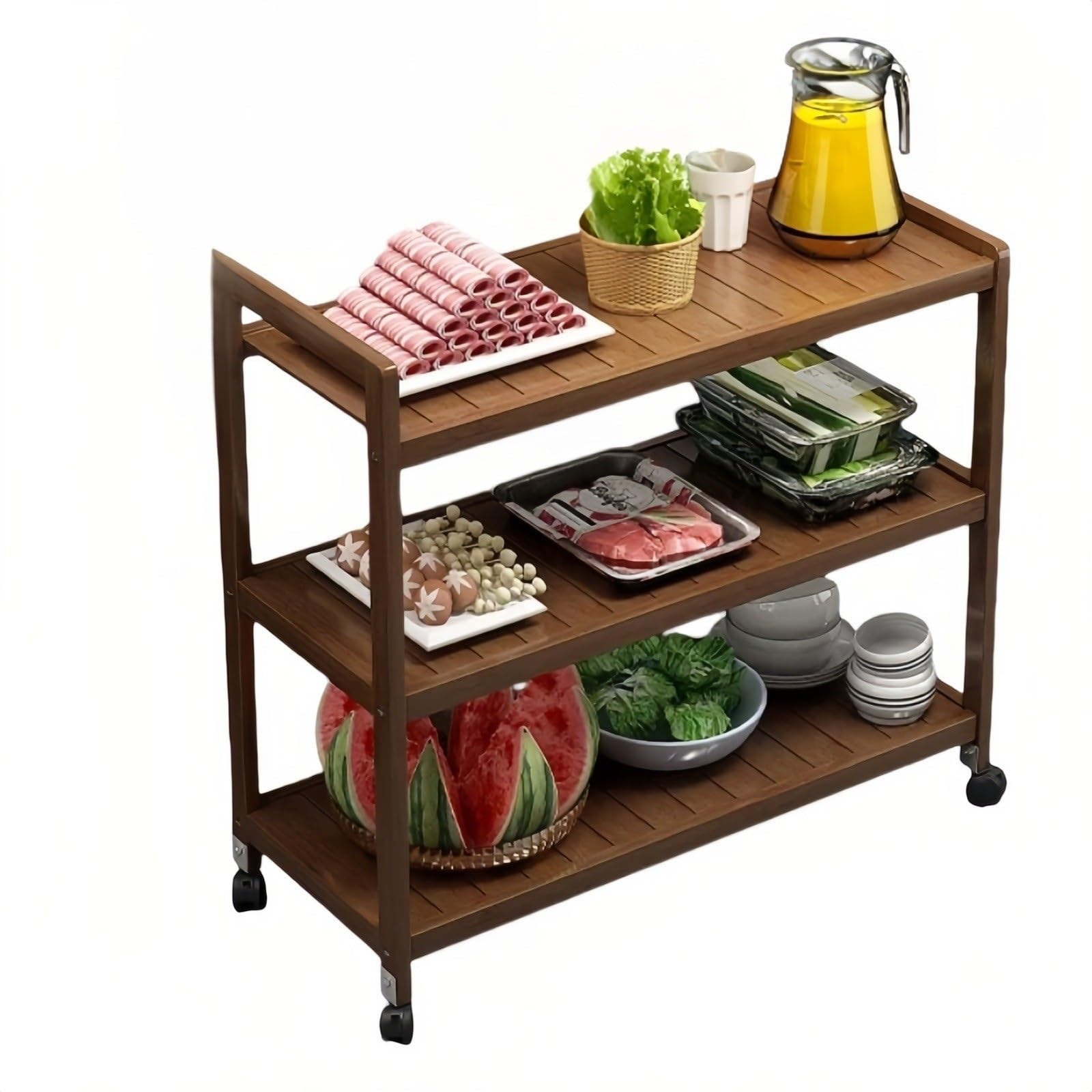 ZYYANSHOP Kitchen Storage Cart 3-Tier Rolling Storage Cart Mobile Kitchen and Restaurant Utility Rack for Dining(Bruin,Large)