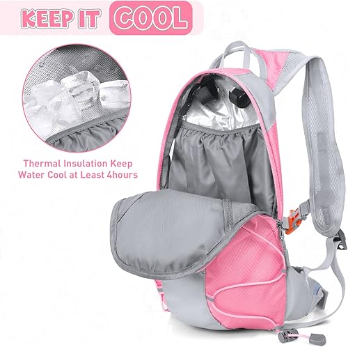 Miniatura 5 de Mochila de hidratación para niños, mochila de hidratación con vejiga de hidratación de 1.5 L, ligera, aislada, para senderismo, ciclismo, escalada,