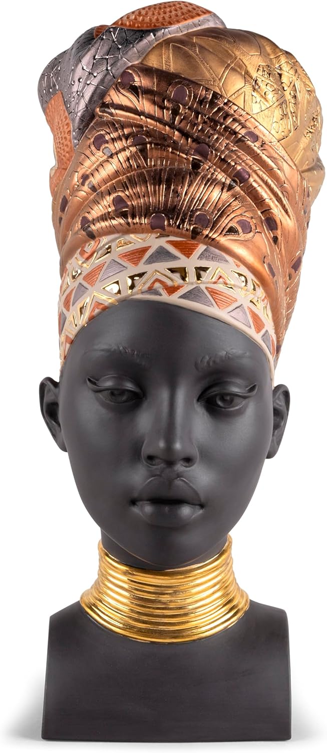 LLADRÓ African Soul Porcelain Figure. Classic Sculpture That Pays Tribute to The African Woman in The Form of a Bust with Traditional Garments.