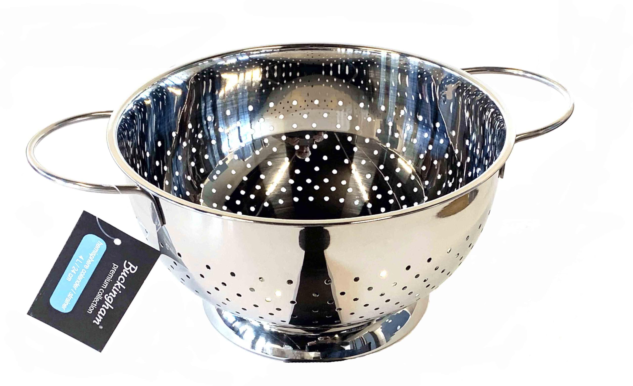 Buckingham Stainless Steel Hemispheric Colander Strainer for Rice Pasta Spaghetti Noodles Vegetables Fruits Cooking and Kitchen Use (4 L / 24 cm)