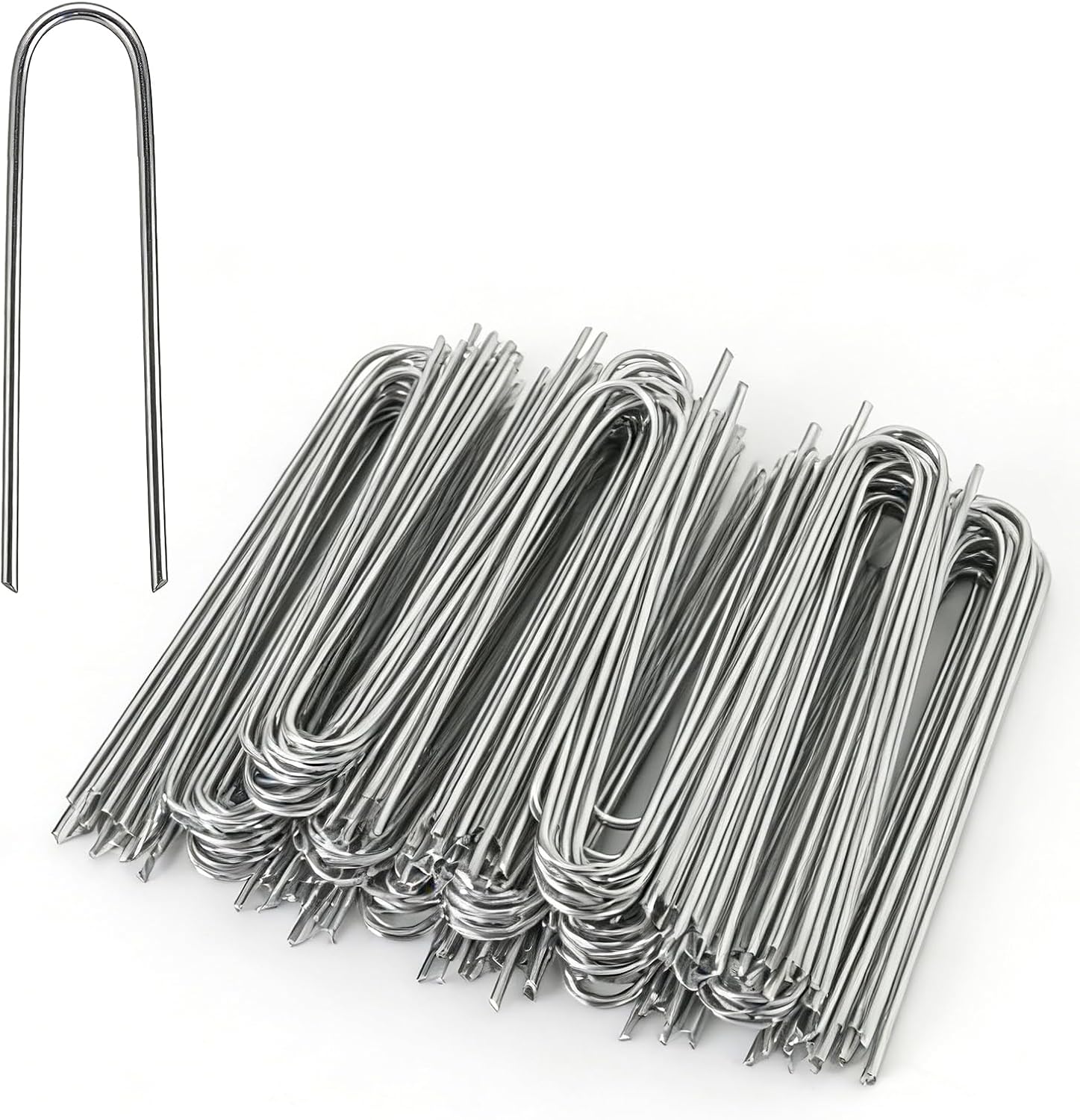 MySit 12 Inch 50 Pack Heavy Duty U Shaped Garden Stakes, 11 Gauge Galvanized Fence Stakes Landscape Staples Metal Yard Stakes for Ground, Drip Hose, Inflatables, Outdoor Decorations