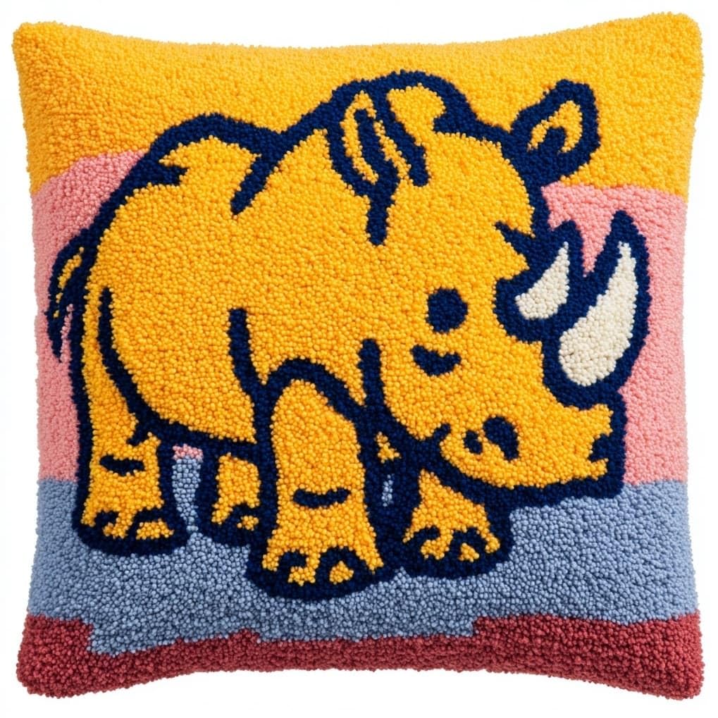 AxiangziK Latch Hook Cushion Kit for Beginners,Cartoon Rhinoceros
