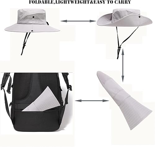 Miniatura 4 de Sombrero de verano para mujer, sombrero de playa de ala ancha, sombrero de protección UV, sombrero plegable de malla fresca para cola de caballo