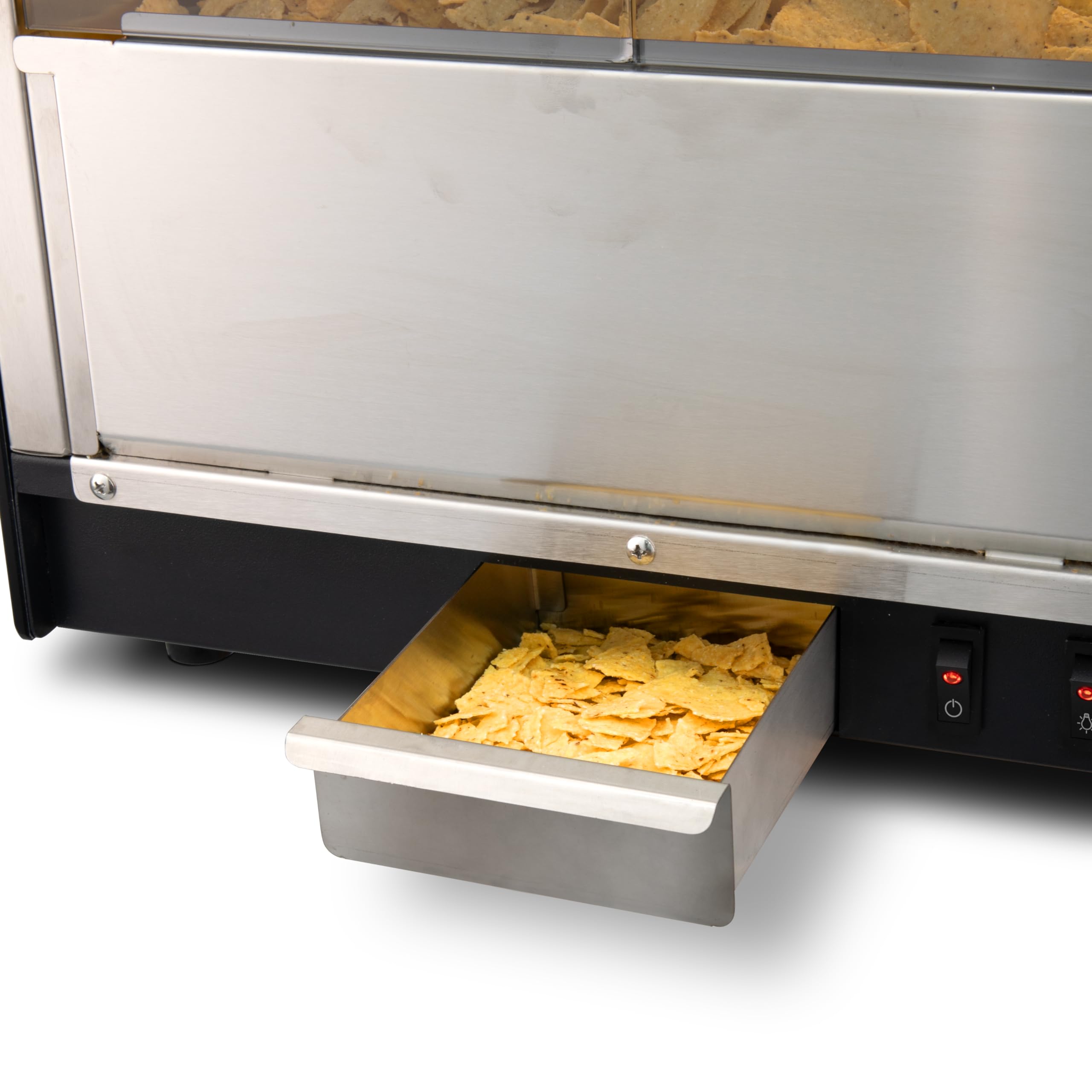 HENDI Máquina calienta nachos,Vitrina expositora calienta nachos, tortillas, palomitas de maíz, 230V, 500W, 400x344x(H)525mm, acero inoxidable 18/0, vidrio templado ahumado, negro