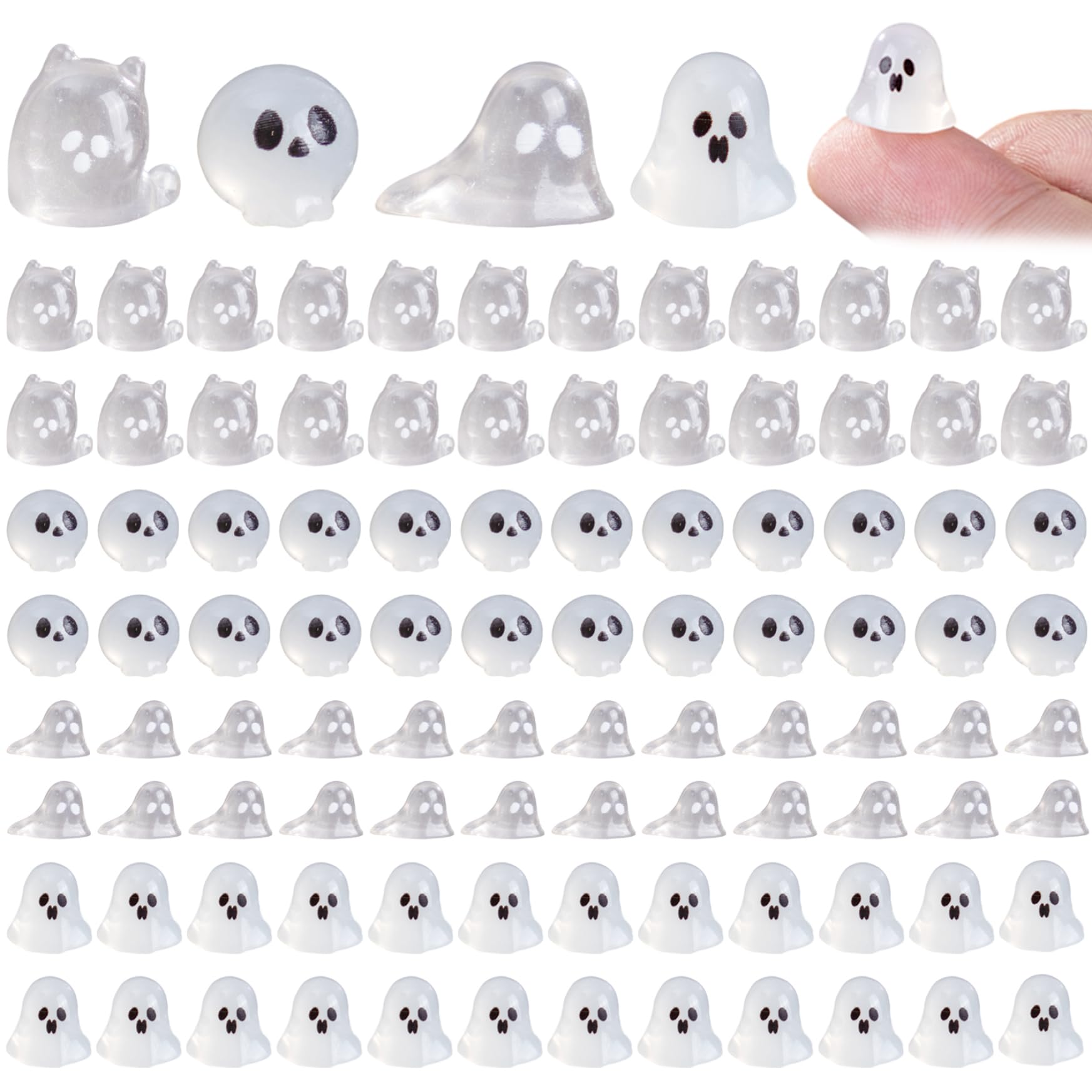 Vervevum 100Pcs Ghost Figurines, Glossy Resin Halloween Miniatures, Mini Ghost Skull Halloween Decor For Party Dollhouse Micro Landscape Accessories, Miniatures