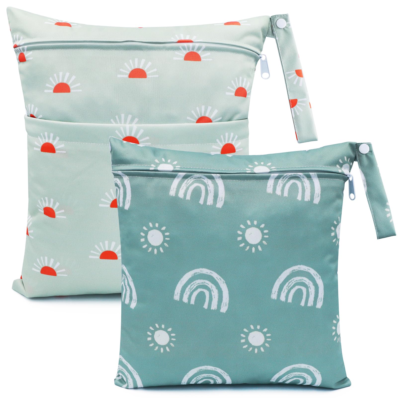 Wet Bag, 2 PCS Wet Dry Bags for Cloth Diapers Nappy Daycare Organiser Storage Bags, Waterproof Washable Reusable Zipper Bag (White Sun) — view 12