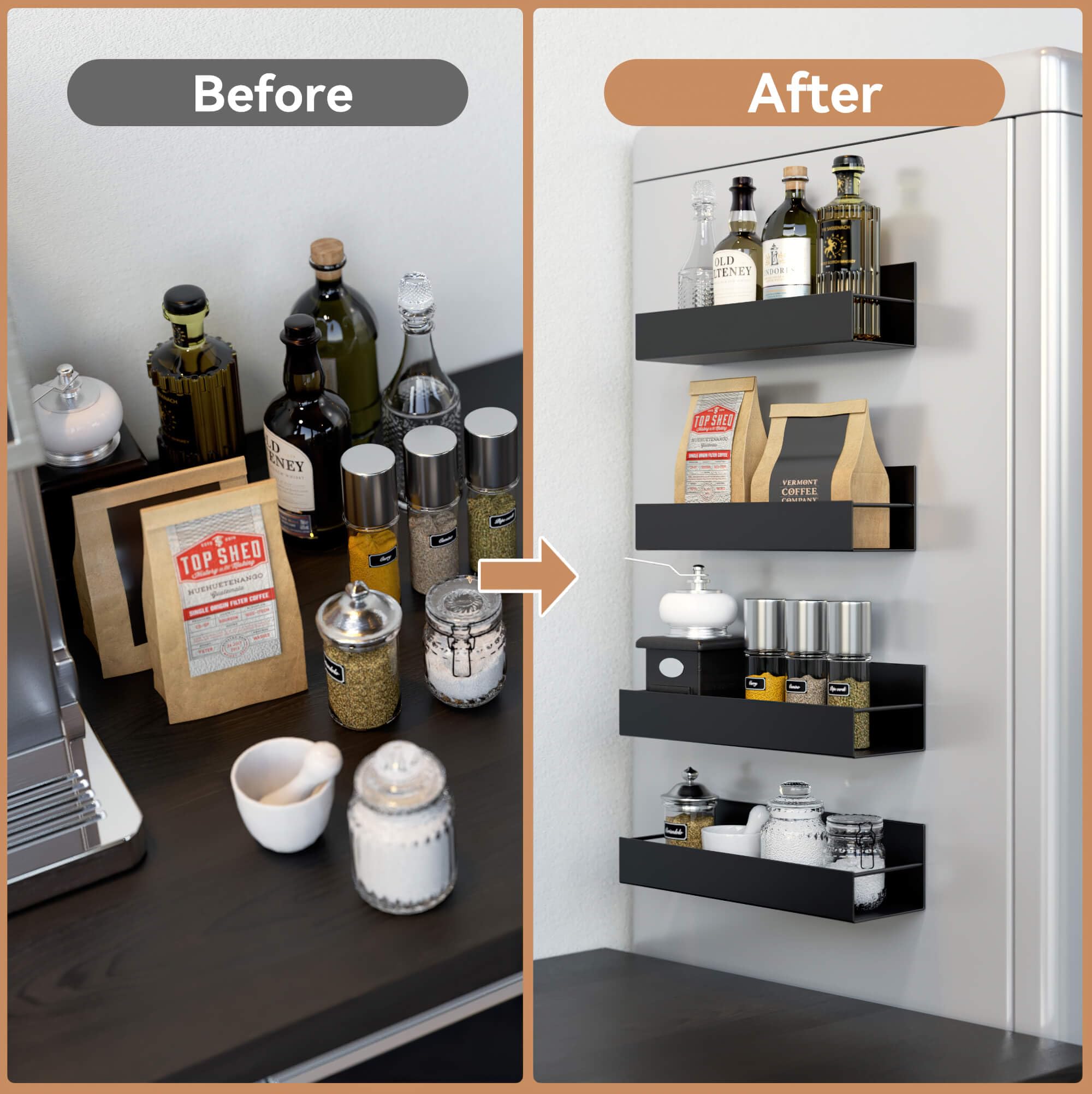 Set di 4 portaspezie, elegante organizer da cucina per erbe aromatiche, condimenti e spezie, design salvaspazio, perfetto per chef domestici e appassionati di cucina
