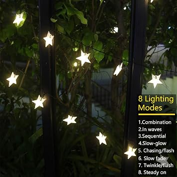 Solar String Lights Outdoor Waterproof, 23ft 50LED Star Solar Lights Outdoor String, 8 Modes Solar Christmas Fairy Lights for Outside Garden Patio Yard Fence Christmas Decorations