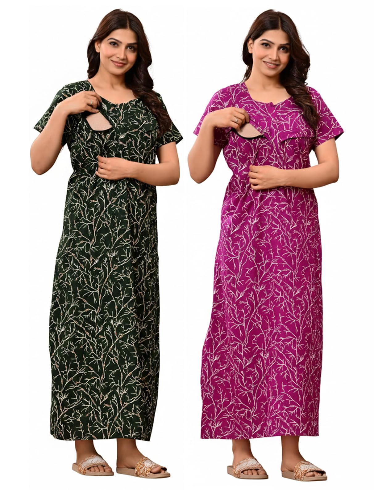 harvik international Cotton Nighty | Women Maternity Feeding Nighty | Printed Night Gown for Breastfeeding with Zip | Comfortable Lounge & Sleepwear | Free Size | NT150344-picture-15