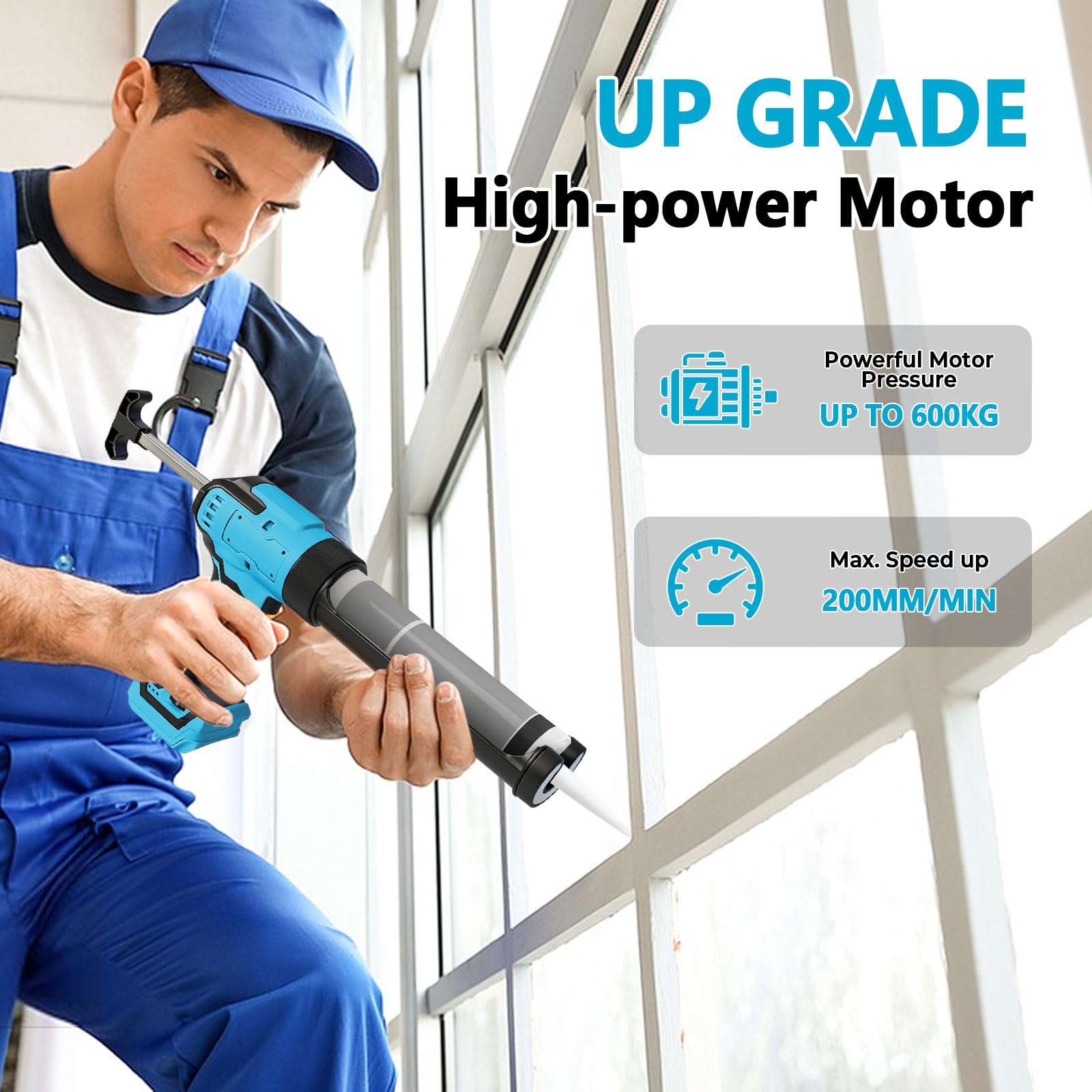 Pistolet à calfeutrer sans fil pour Makita 18 V, pistolet à mastic électrique en silicone pour cartouches de 300 ml avec 6 vitesses réglables, affichage numérique, lumière LED et anti-goutte, pour