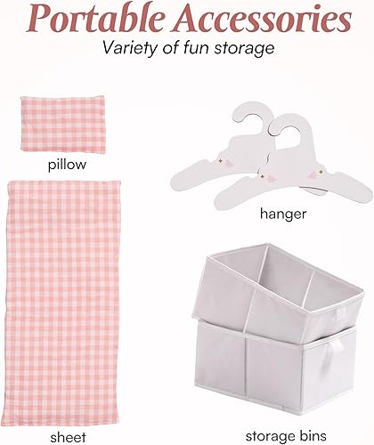 Miniatura 4 de ROBUD Cuna de muñeca de bebé, cama de madera para muñecas con almacenamiento y ropa de cama, cuna de bebé de juguete para niños, camas de muñeca de