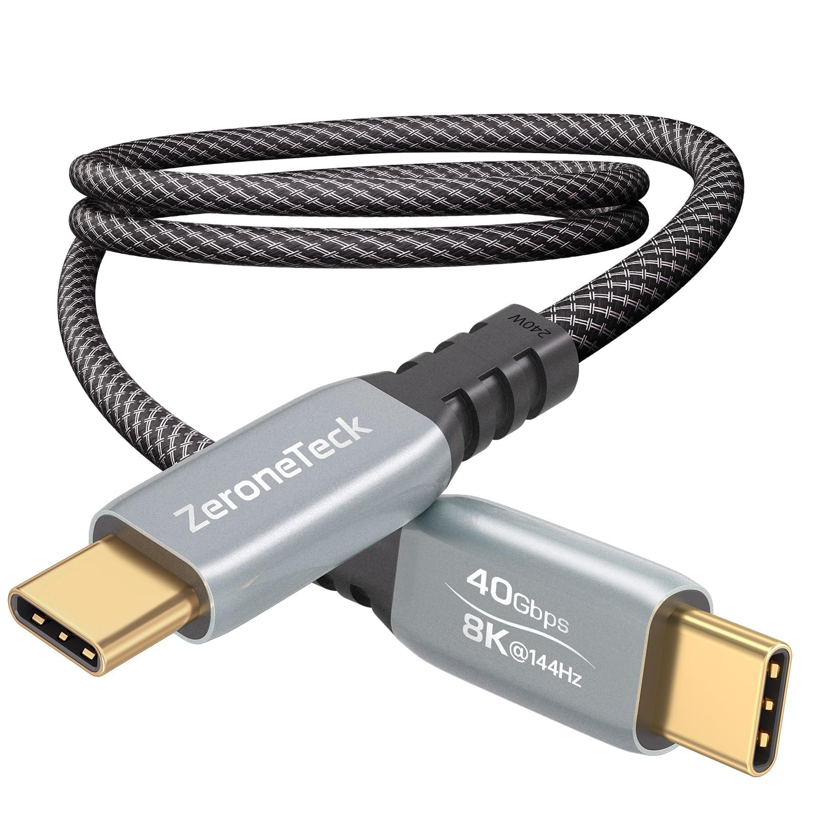 ZeroneTeck Câble USB4 avec alliage de zinc, 8K @ 144 Hz HDR, 40 Gbit/s, 240