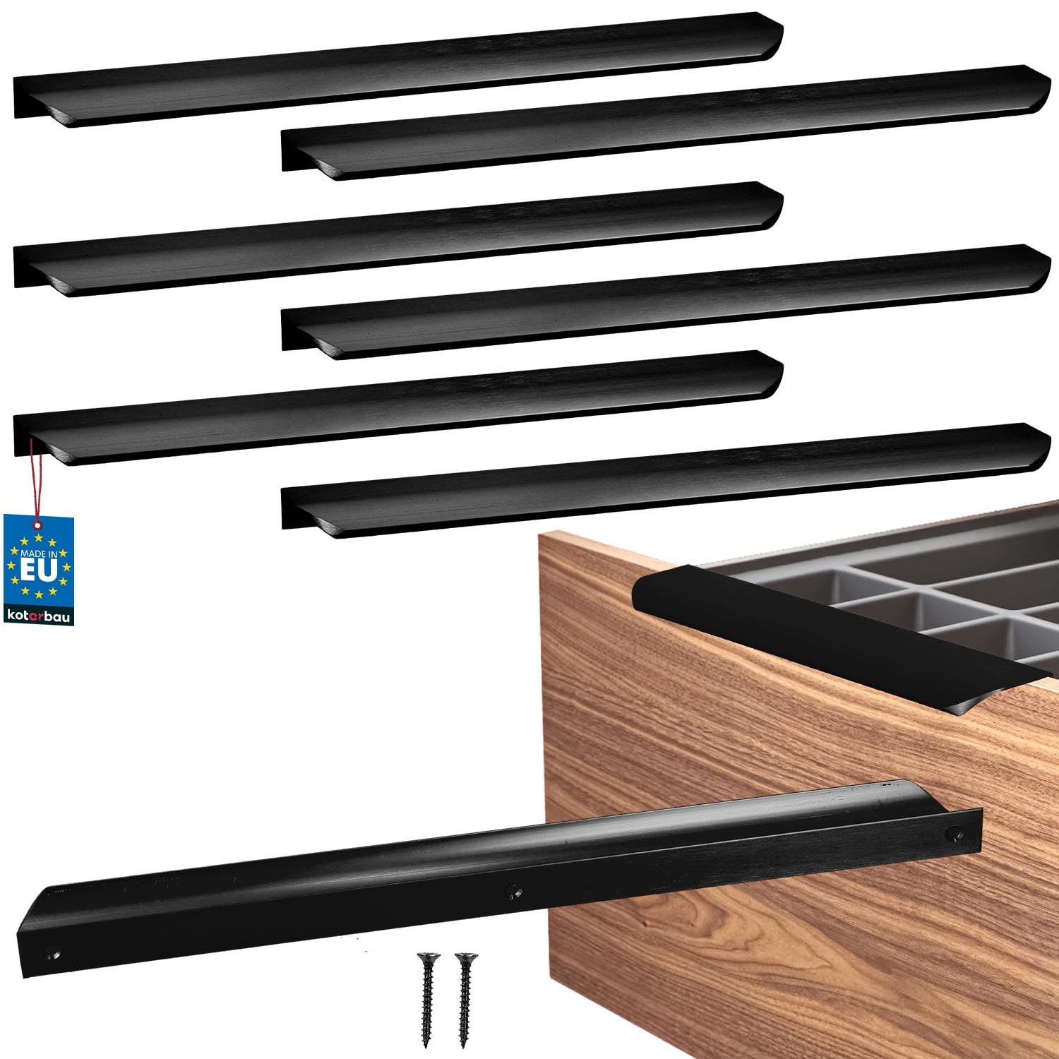 KOTARBAU ZnAl - Set di 6 maniglie per mobili, 340 mm, nero opaco, maniglie a vite posteriori, maniglie per cassetti, cucina, moderno