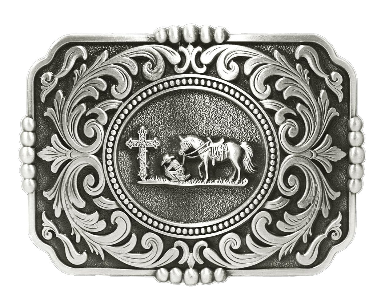 Moranse Cross Cowboy Kneeling Prayer Horse Zinc Alloy Belt Buckles