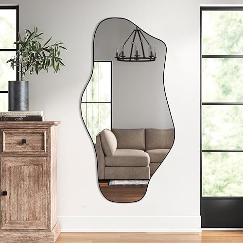 Miniatura 9 de Espejo irregular, espejo de pared asimétrico grande de 47.2 x 23 pulgadas, espejos de forma extraña, modernos espejos abstractos sin marco para sala