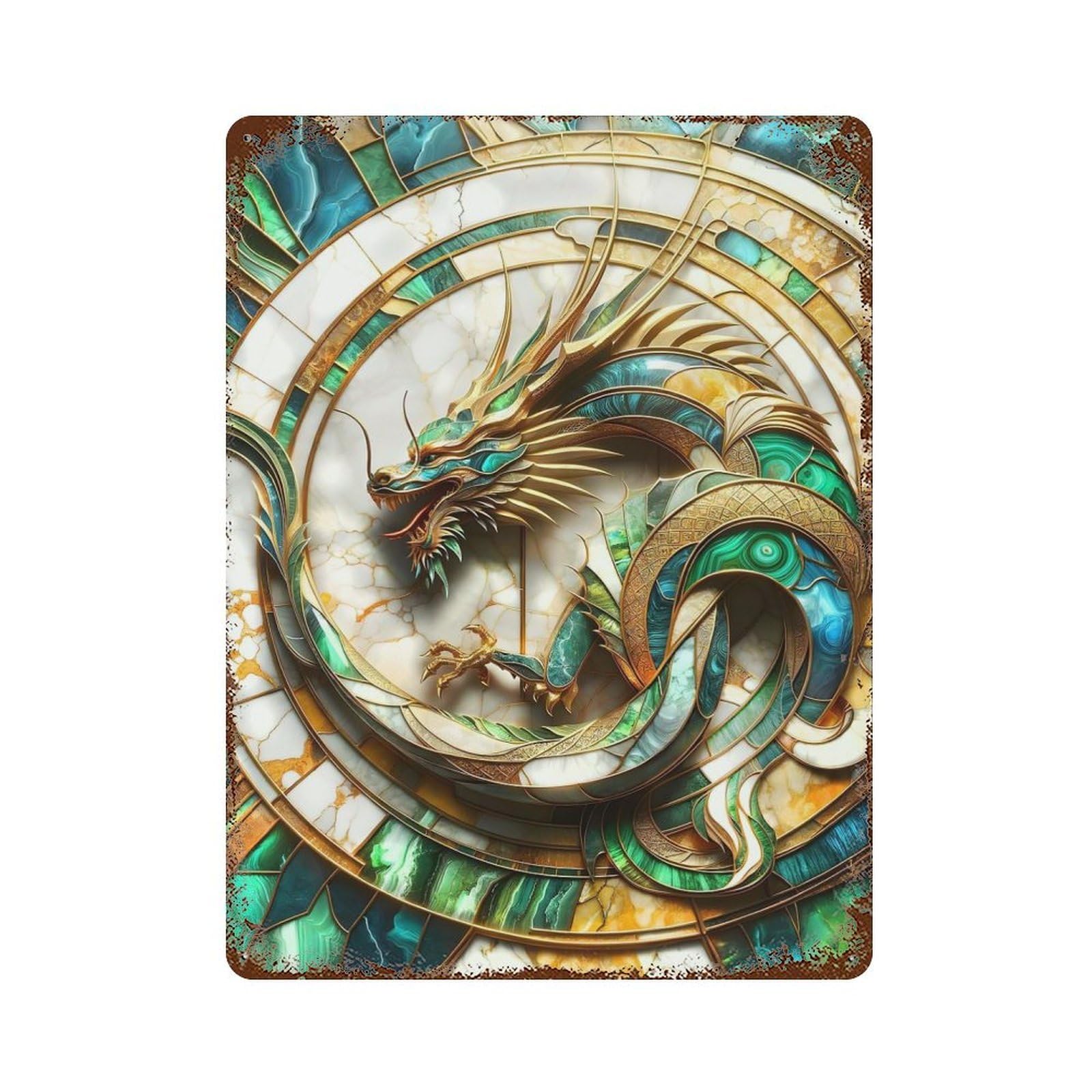 Abstract Japanese Dragon 15.7"x11.8" Rust Effect Tin Sign, Industrial Home Decor for Living Room, Hallway And Home Decor