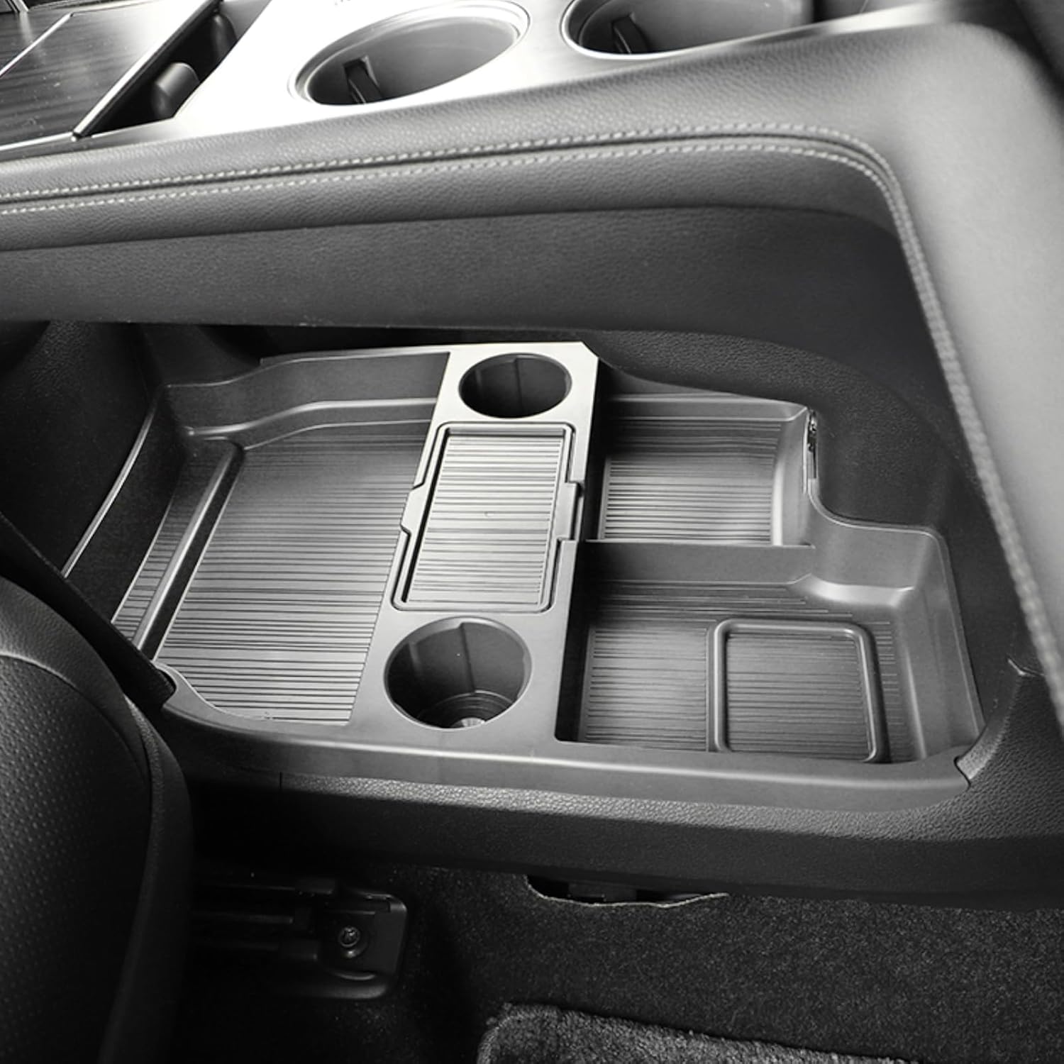 Compatible with 2025 Toyota Sienna Center Console Organizer with Cup Holder, Lower Storage Box Accessories (TPE Material with Original car Wood Grain (Compatible with 2021-2025 Toyota Sienna), Gray) TPE material with original car wood grain (compatible with 2021-2025 Toyota Sienna) gray