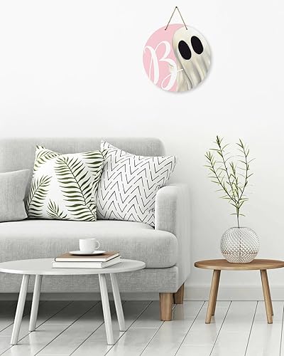 Miniatura 4 de Letrero de bienvenida para decoración de puerta delantera, Halloween, fantasma, rosa, 10 pulgadas, coronas, letrero colgante, decoración navideña