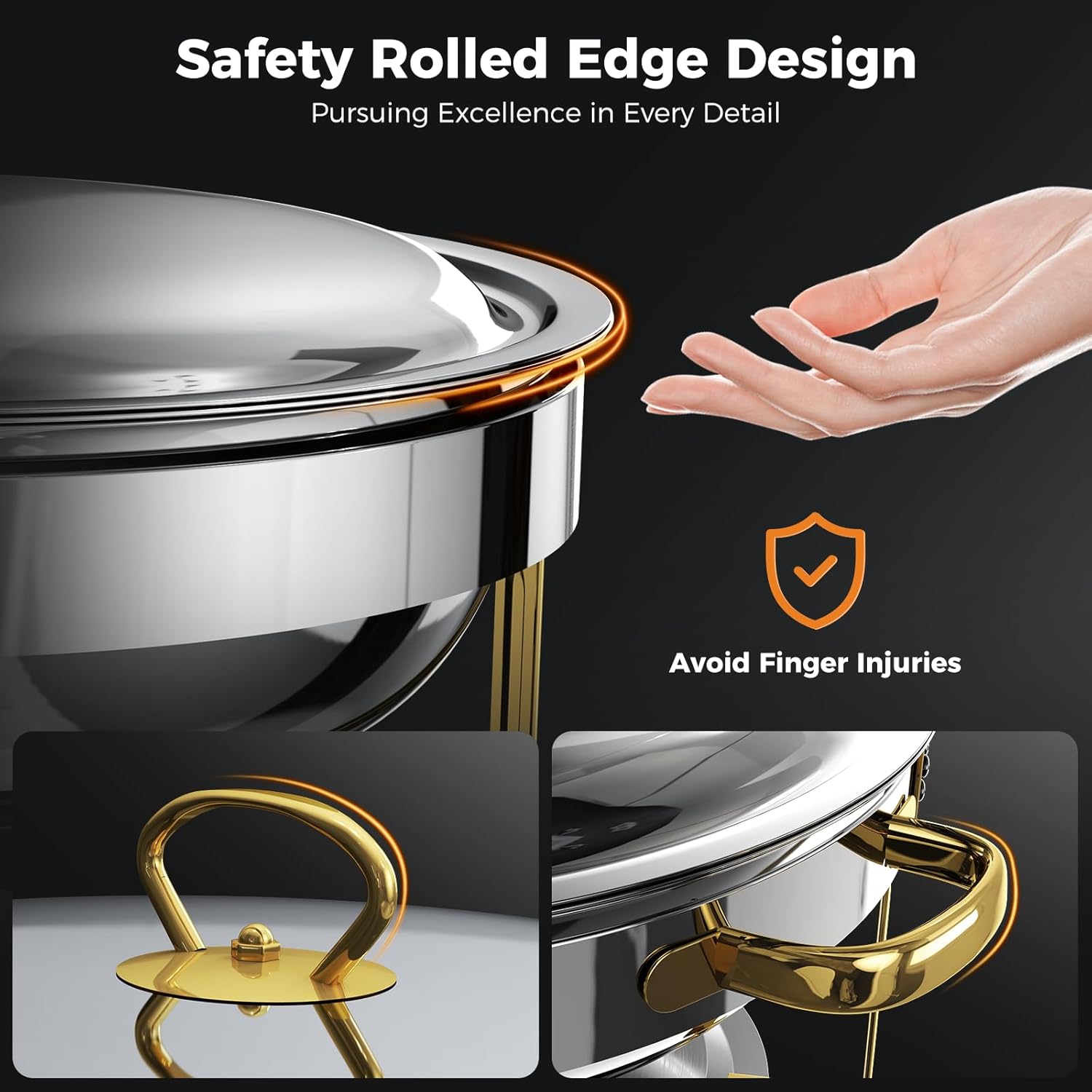 Chafing Dishes for Buffet 4 Pack, 5QT Food Warmers for Parties Buffet, Stainless Steel Round Chafers and Buffet Warmers Sets for Home, Gatherings, Birthday, Parties, Church Events, Catering Events
