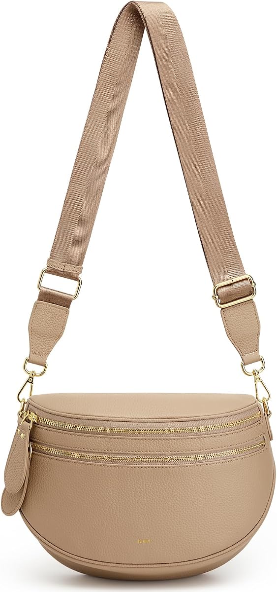 Kattee Spacious Leather Bum Bag for Women with RFID Blocking | Top grain pebbled leather with roomy storage, a wide adjustable strap and hands-free everyday comfort.