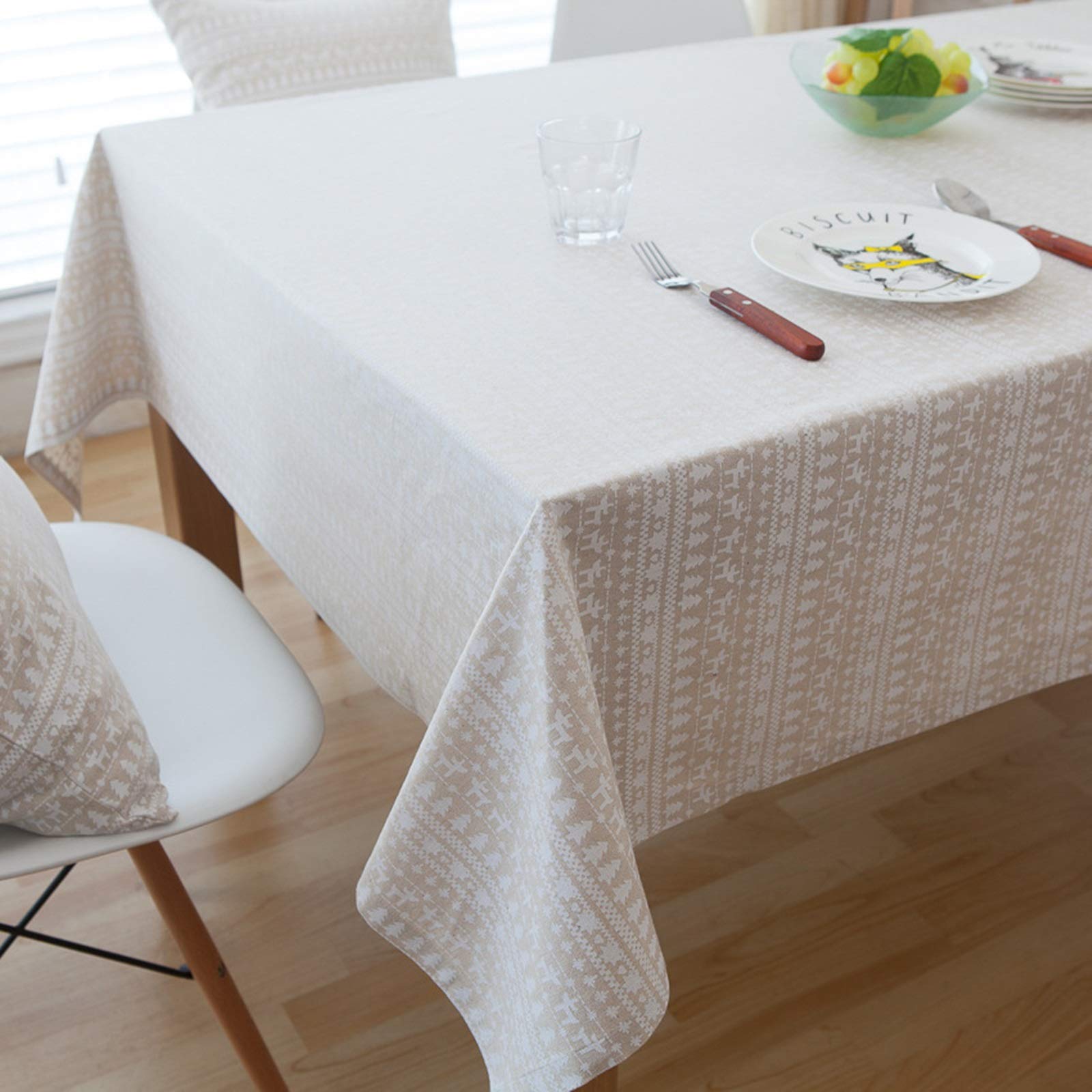 Nappe cerf de Noël en lin coton beige 100x140cm pour décoration