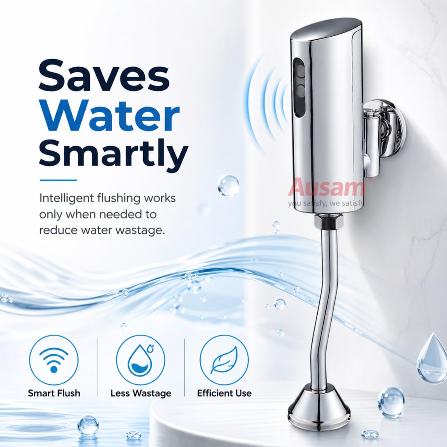 Ausam Automatic Sensor Urinal Flush Valve | Touchless Infrared Electronic Flush System, Chrome Wall Mounted, Water Saving Hygienic for Commercial Toilets 4