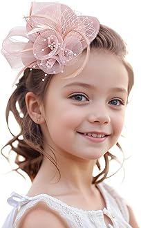 Zinniday Girls 2026 Kentucky Hat - Mini Pink Derby Fascinators with Hair Clip Veil Feather Fascinator Small Church Victoria Hats for Little Girl Tea Party Renaissance Masquerade Dress Up