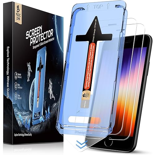 MAGIC JOHN 2 Pack Screen Protector for iPhone SE 3/SE 2 (2022/2020 Edition), iPhone7/8/6 Tempered Glass, Auto Dust-Elimination, Bubble Free, Easy Installation